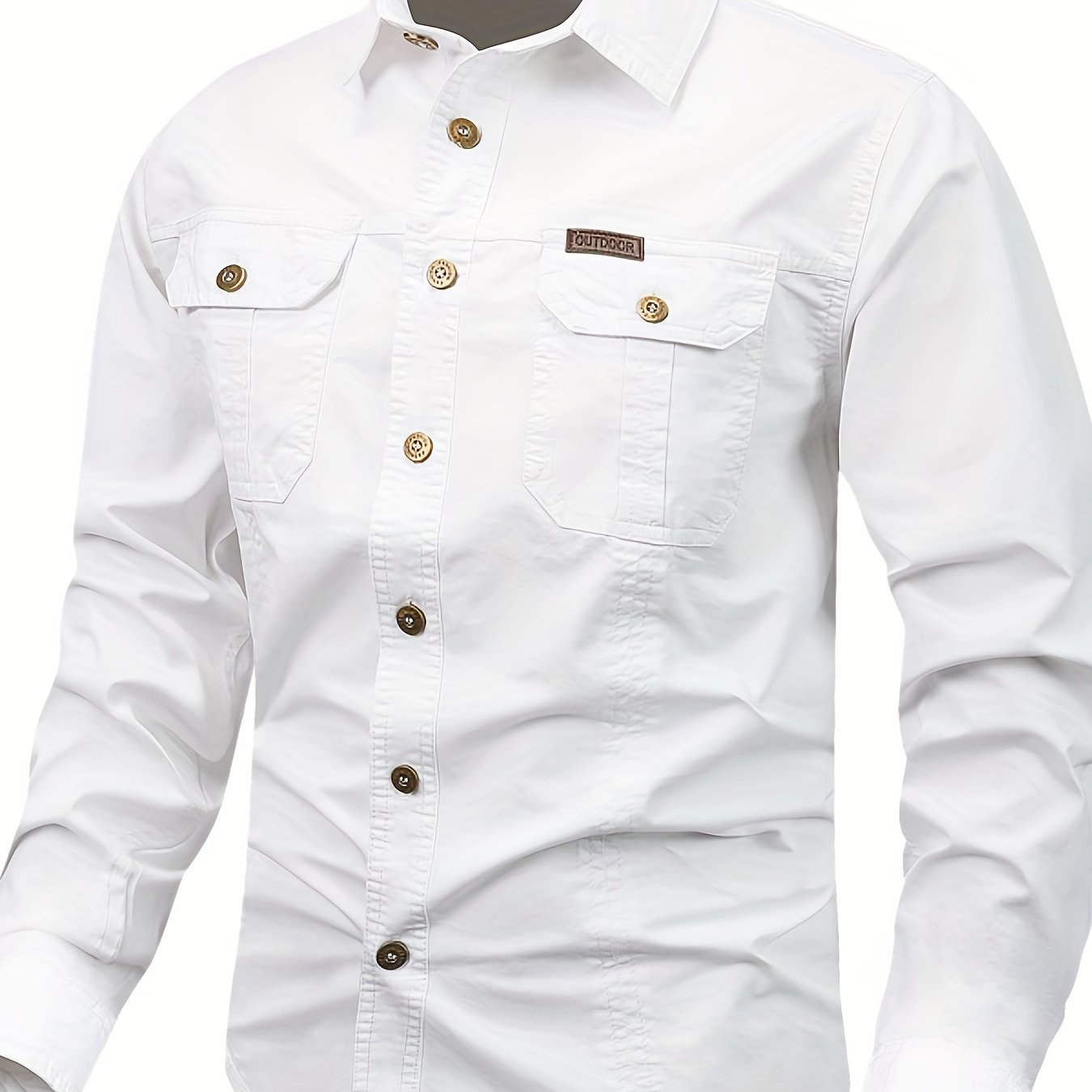 gbolsos Trendy Men's Casual Long Sleeve Cargo Shirt With Pockets, Men's Shirt For Spring Autumn, Tops For Men