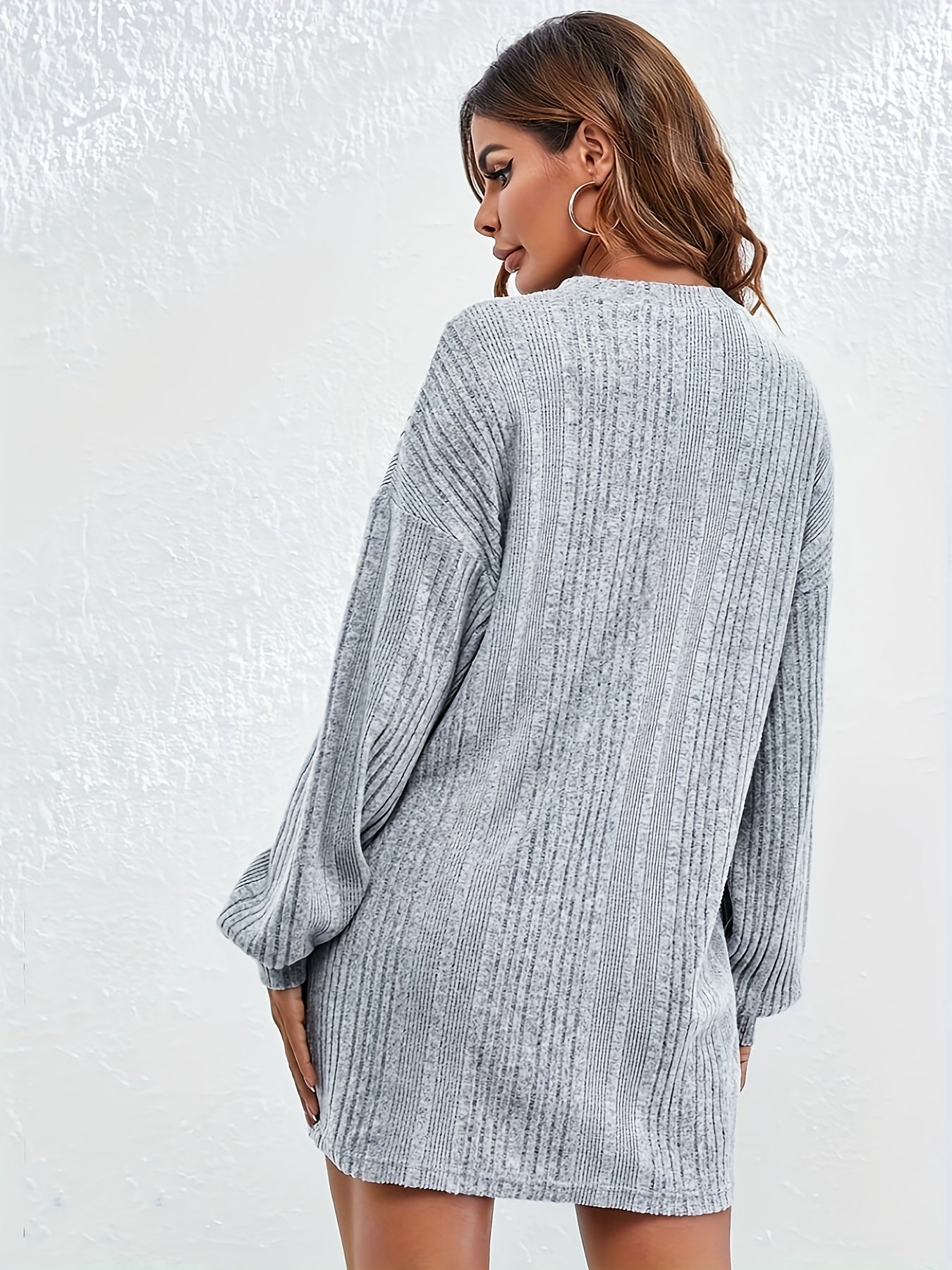 kkboxly Solid Ribbed Crew Neck T-Shirt, Casual Long Sleeve Top For Spring & Fall, Women's Clothing