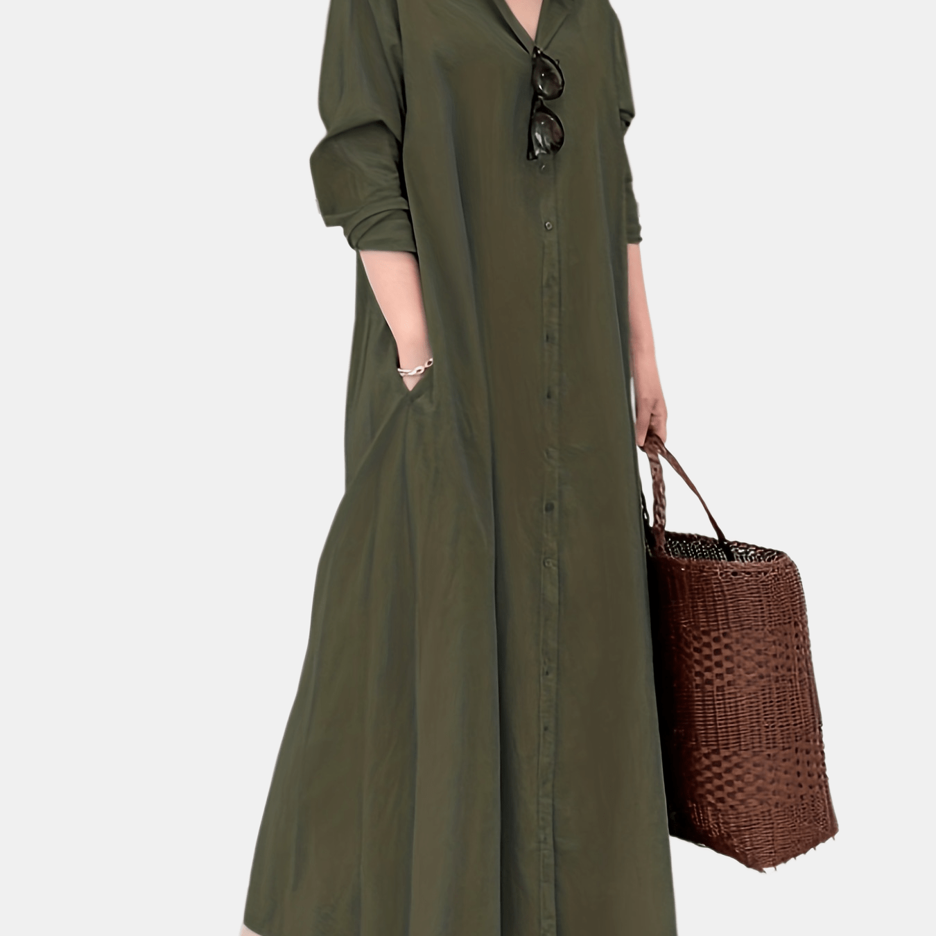gbolsos Button Front Kaftan Dress, Casual Solid Long Sleeve Maxi Dress, Women's Clothing