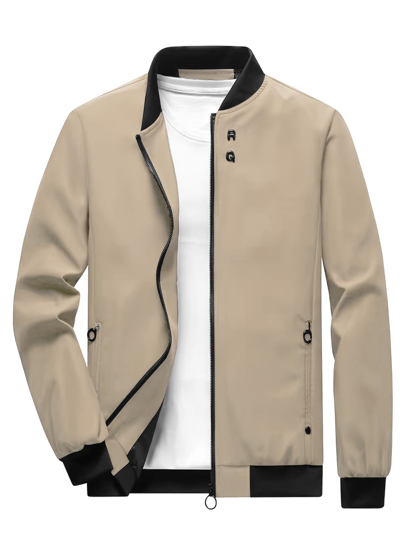 gbolsos Classic Design Windbreaker Jacket, Men's Casual Stand Collar Zip Up Jacket Coat For Spring Fall Outdoor Hiking Camping Cycling
