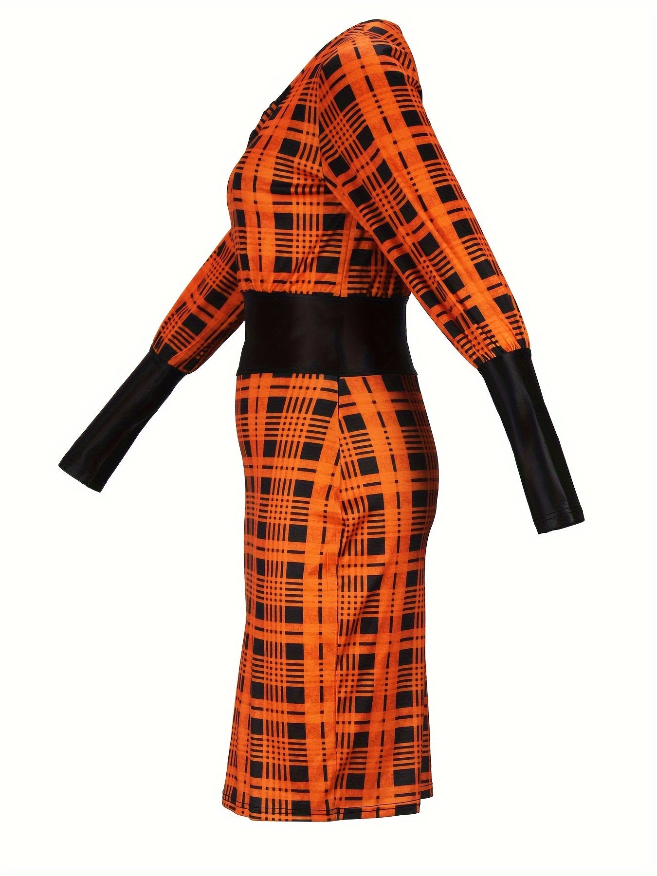 gbolsos Plaid Print Lantern Sleeve Sheath Dress, Casual Crisscross V Neck Cinched Waist Dress, Women's Clothing