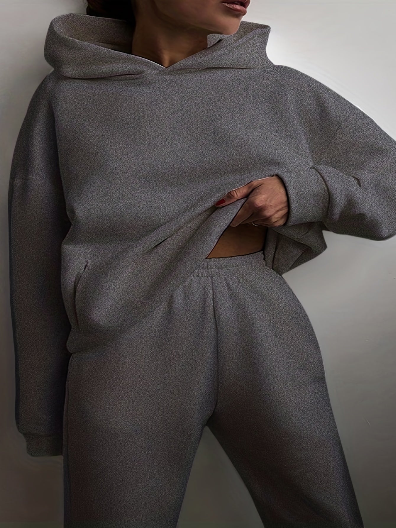 gbolsos Casual Solid Two-piece Set, Drop Shoulder Long Sleeve Hoodies & Elastic Waist Jogger Pants Outfits, Women's Clothing