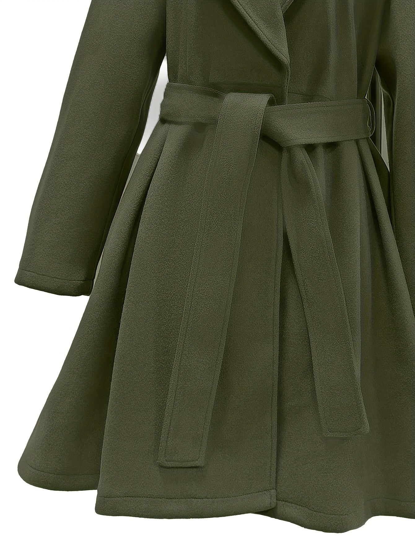 Tie Waist Lapel Coat, Solid Long Sleeve Casual Outwear For Winter & Fall, Women's Clothing