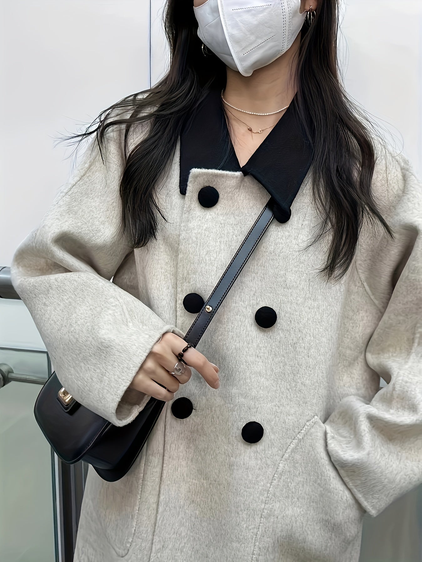gbolsos Double Breasted Dual Pockets Coat, Long Sleeve Lapel Coat For Fall & Winter, Women's Clothing