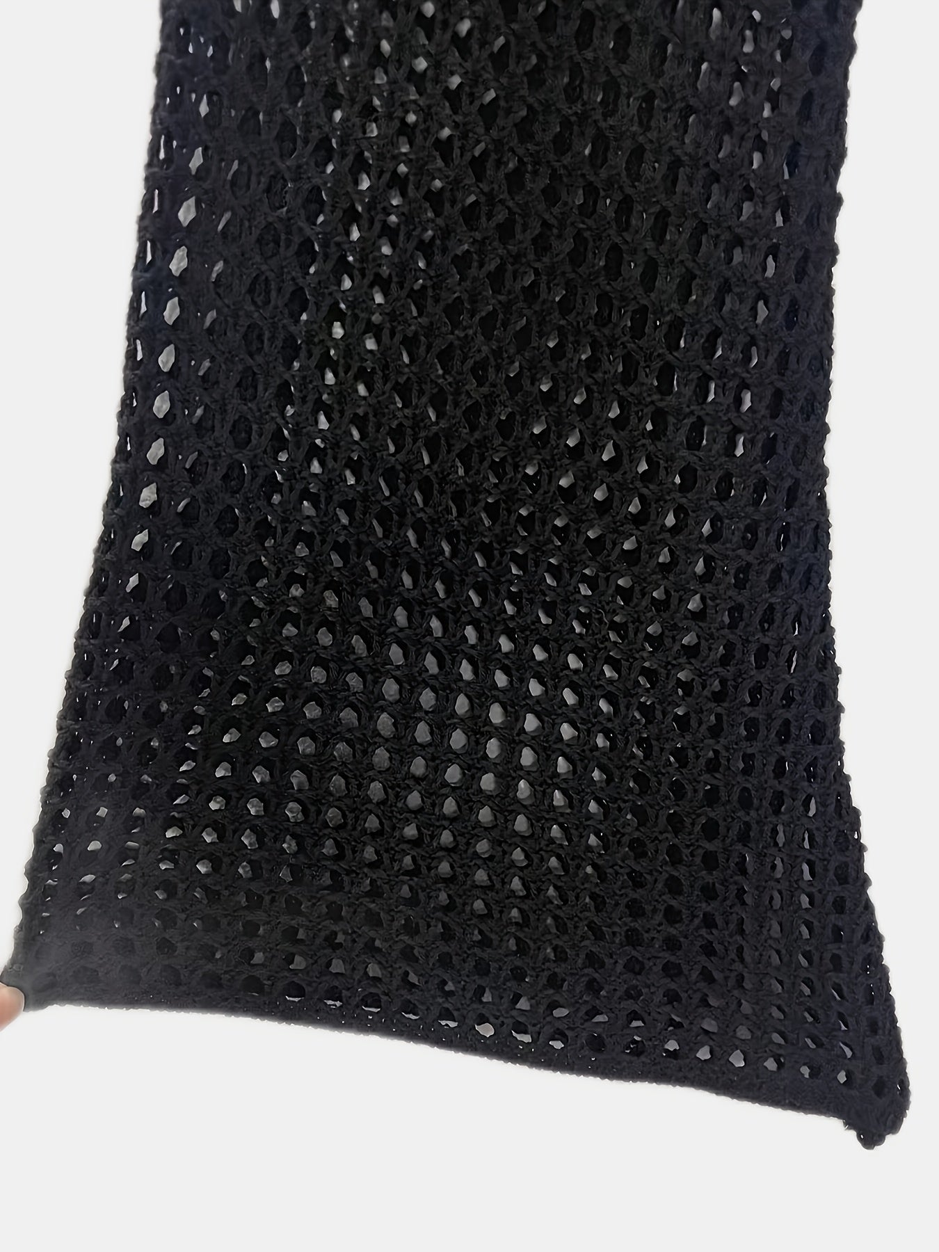 gbolsos Solid Hollow Out Crochet Coverup, Casual Boat Neck Bell Sleeve Crop Sweater, Women's Clothing
