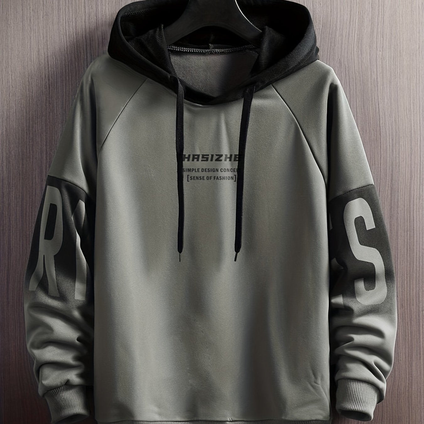 gbolsos Plus Size Men's Contrast Color Letters Print Hoodies Oversized Hooded Sweatshirt Casual Fashion Tops For Spring/autumn, Men's Clothing