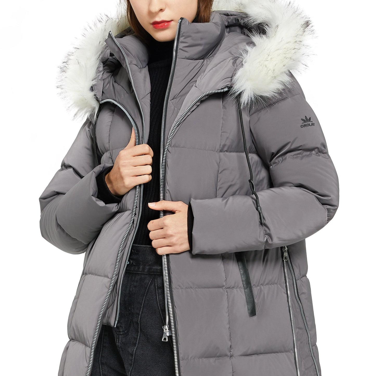 gbolsos Women's Winter Overcoat Jacket, Mid-Length Waist Solid Color Hooded Collar Padded Coats Top
