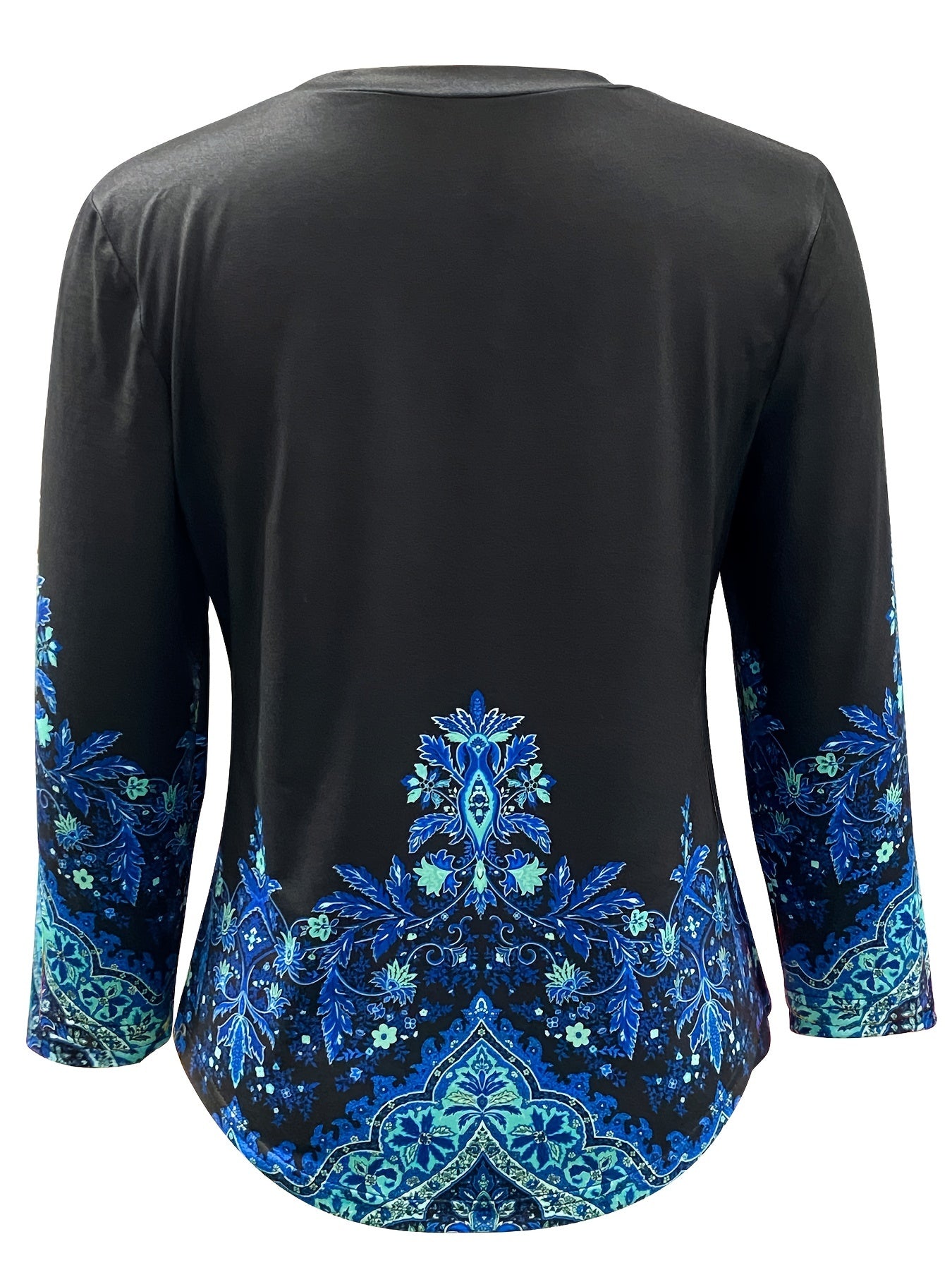 gbolsos Vintage Floral Long Sleeve T-Shirt, Crew Neck Casual Top For Fall & Spring, Women's Clothing