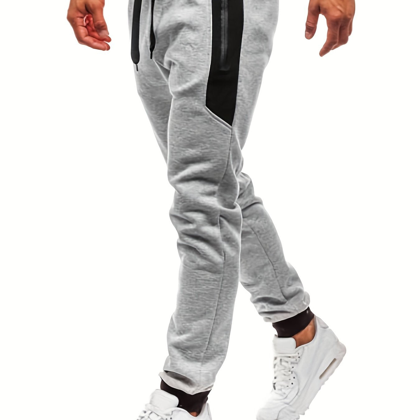 gbolsos Zipper Pocket Joggers, Men's Casual Loose Fit Slightly Stretch Waist Drawstring Pants For The Four Seasons Fitness Cycling