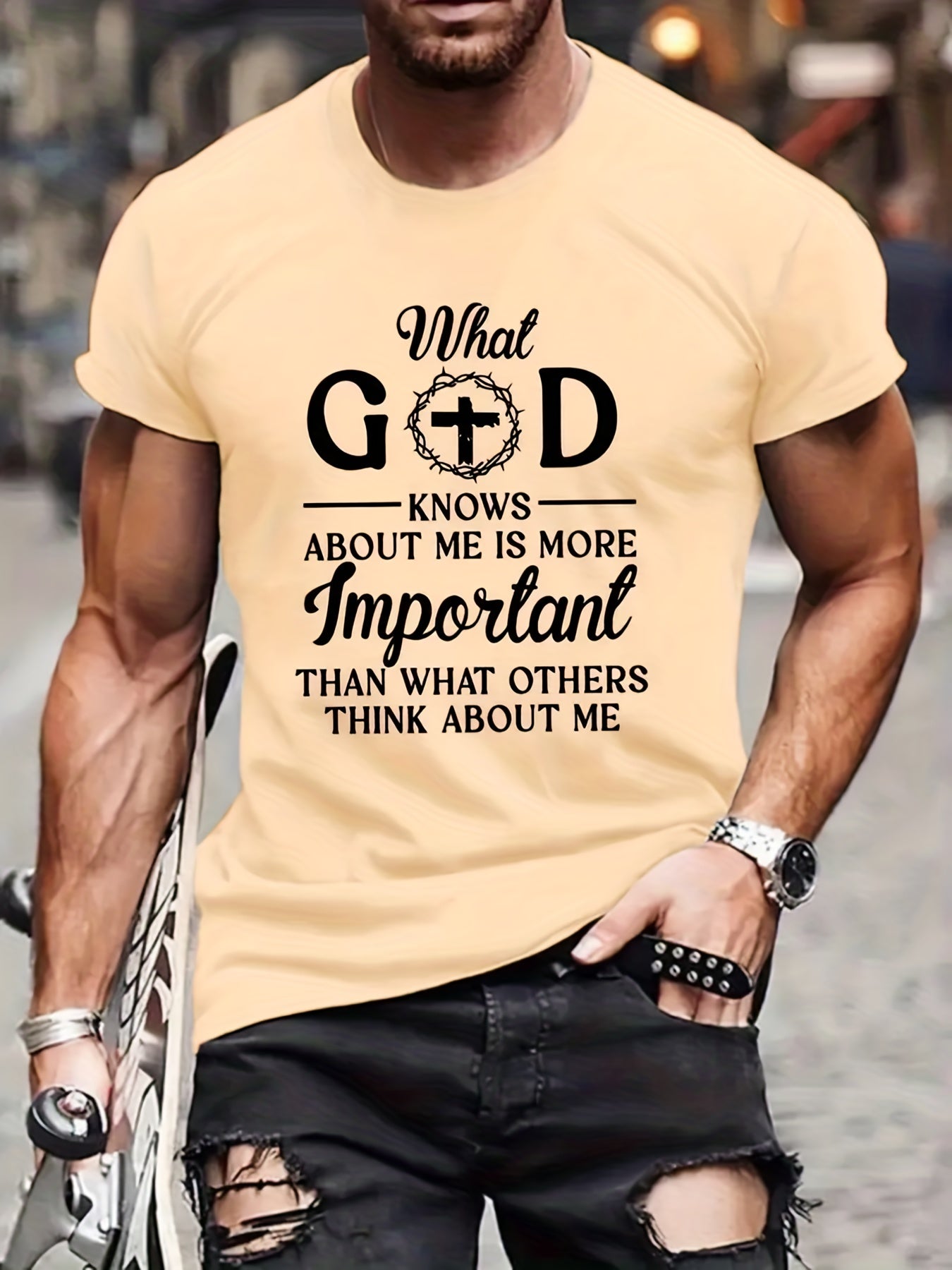gbolsos 'What God Knows About Me' Print T Shirt, Tees For Men, Casual Short Sleeve Tshirt For Summer Spring Fall, Tops As Gifts
