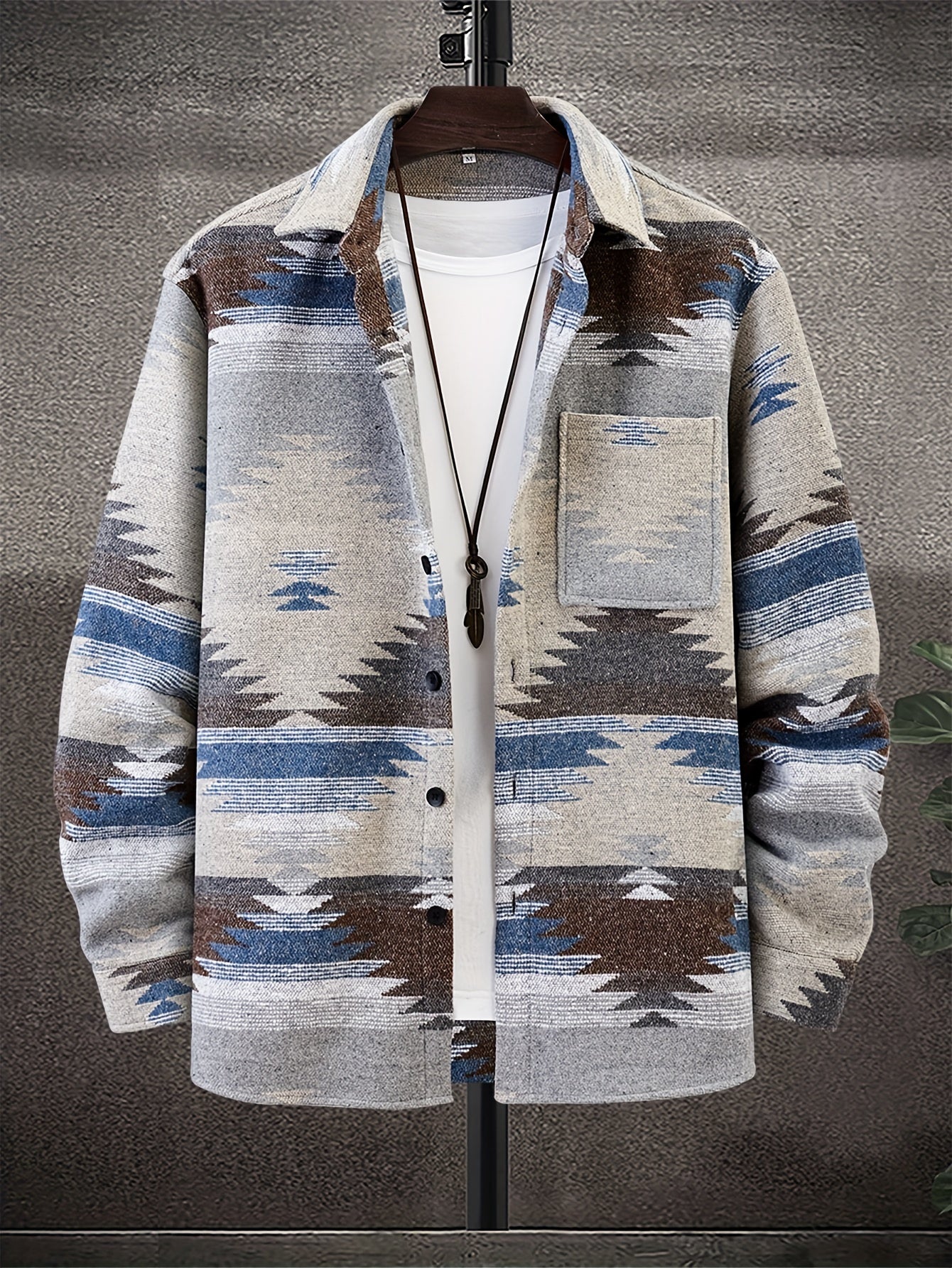 gbolsos Various Pattern Men's Casual Long Sleeve Lapel Shirt, Men's Thick Outwear For Fall Winter