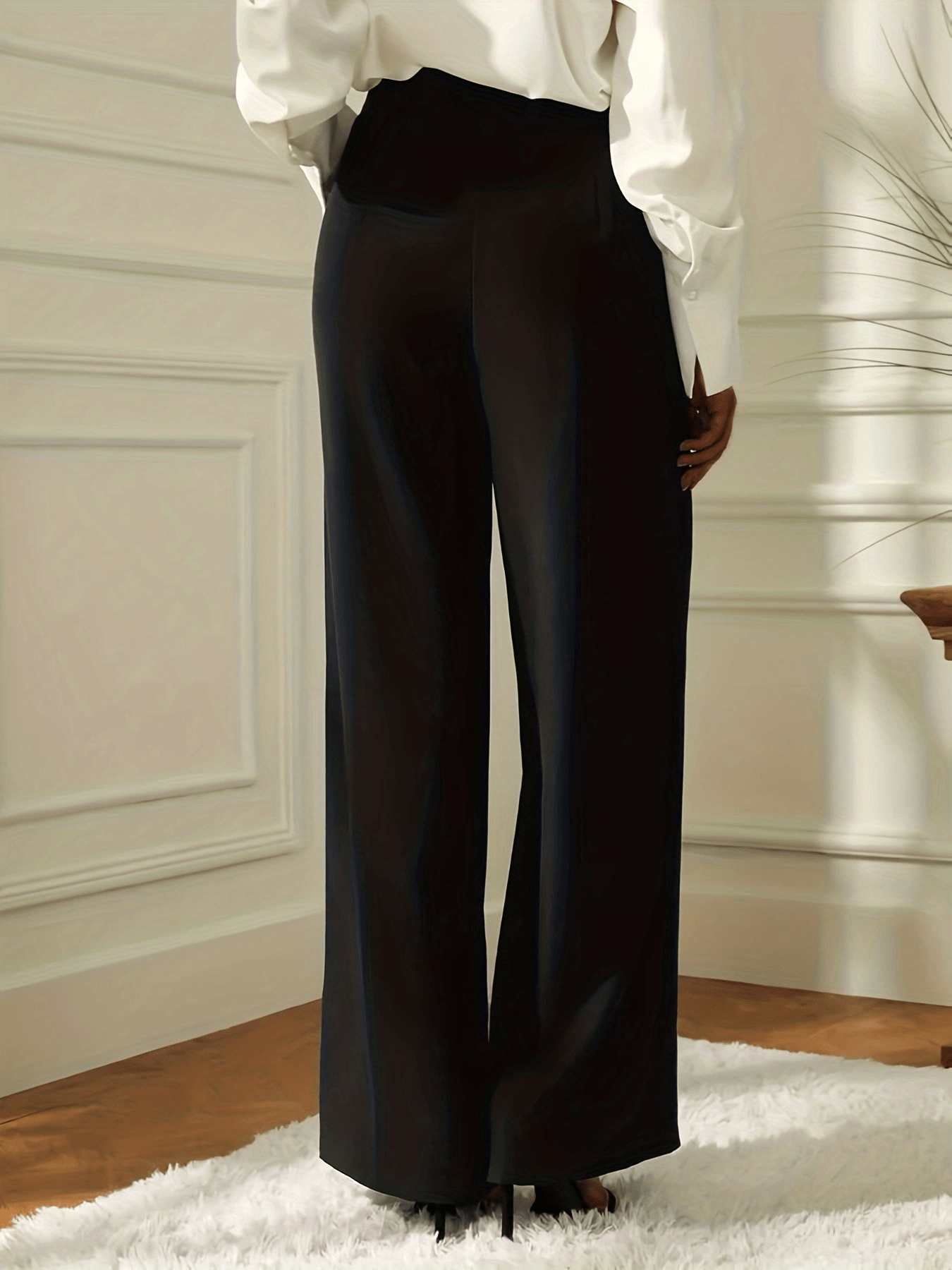 gbolsos Button Decor Waist Wide Leg Pants, Casual Loose Pants For Spring & Fall, Women's Clothing