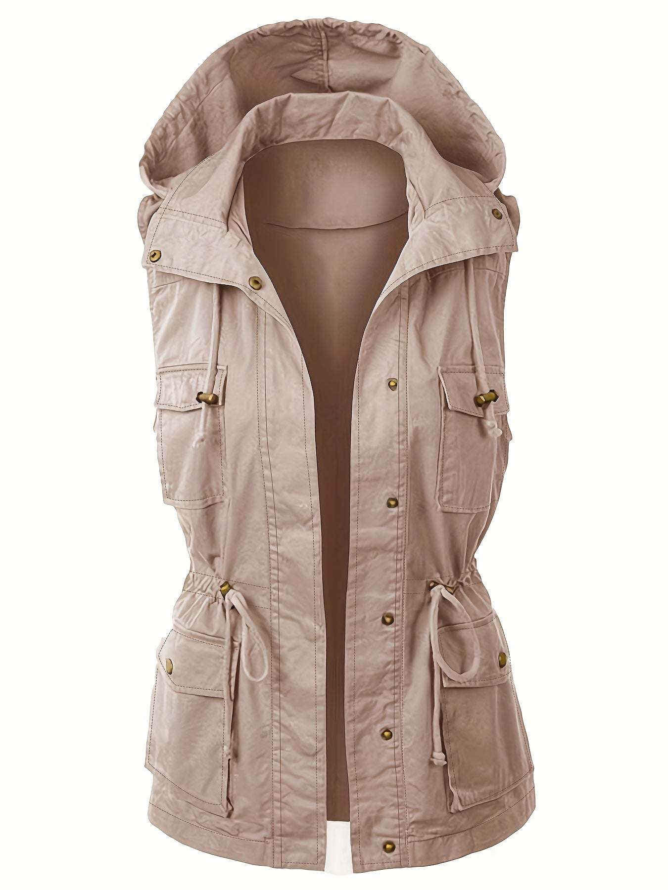 gbolsos Women's Solid Color Sleeveless Drawstring Hooded Jacket, Casual Fall Winter Coat, Women's Clothing