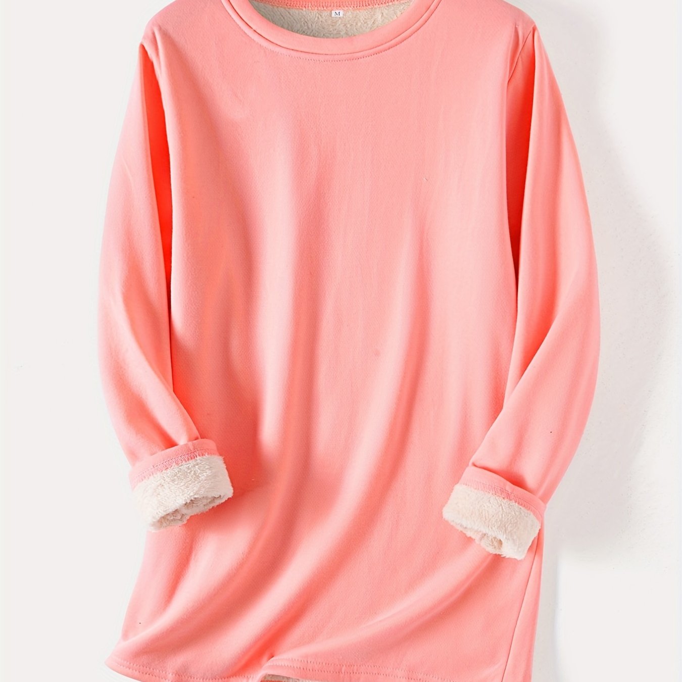 gbolsos Solid Crew Neck Thermal Sweatshirt, Casual Long Sleeve Simple Sweatshirt For Fall & Winter, Women's Clothing