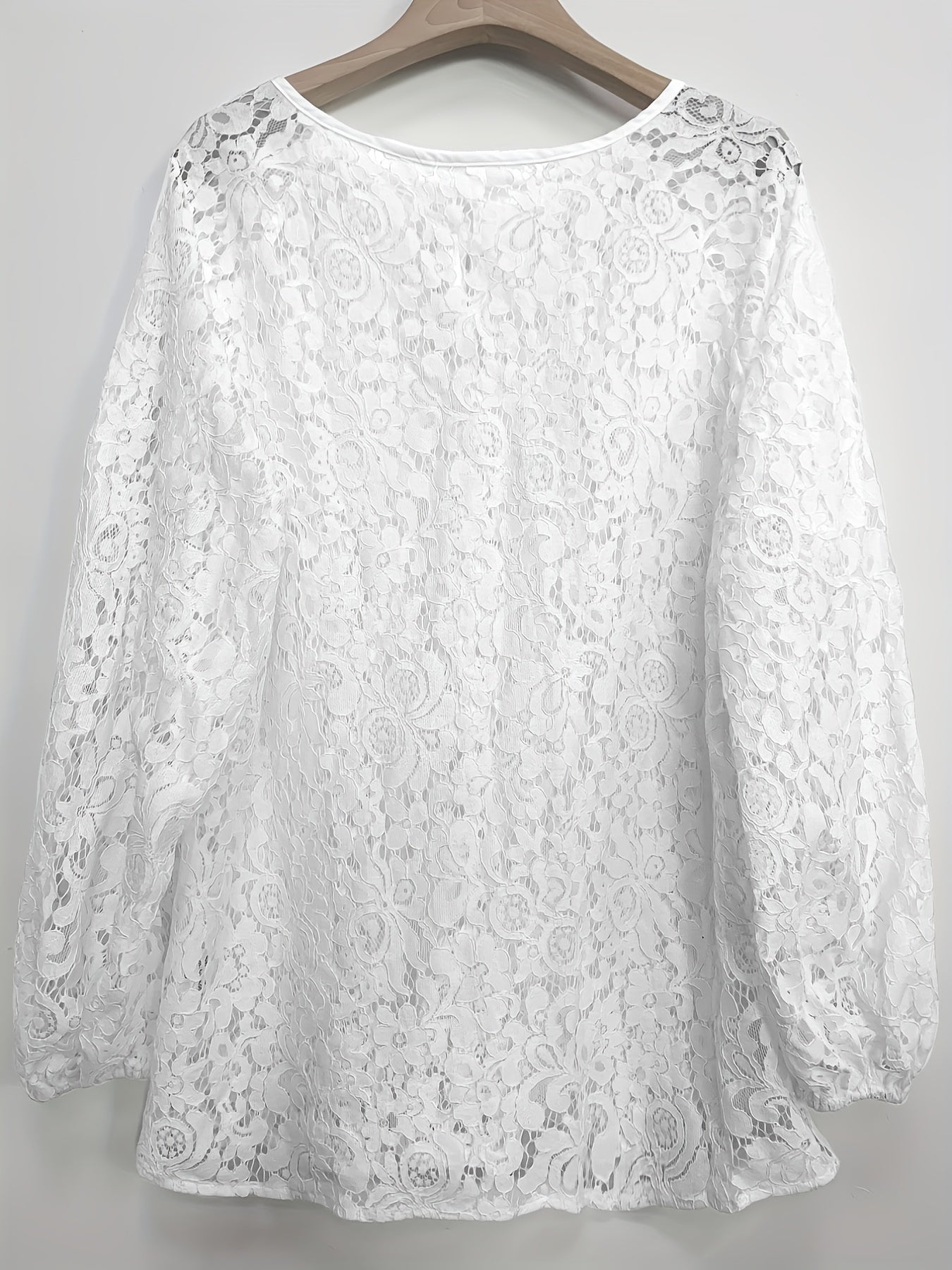 Solid Contrast Lace Blouse, Elegant Tie Front Long Sleeve Blouse, Women's Clothing