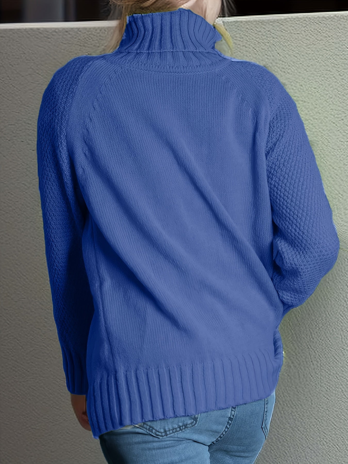 gbolsos Solid Turtle Neck Loose Pullover Sweater, Casual Long Sleeve Raglan Shoulder Sweater, Women's Clothing