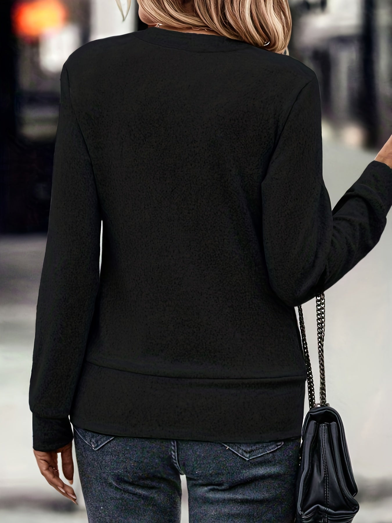 Plus Size Casual Top, Women's Plus Solid Faux Twinset Long Sleeve Square Neck Slight Stretch Pullover Top