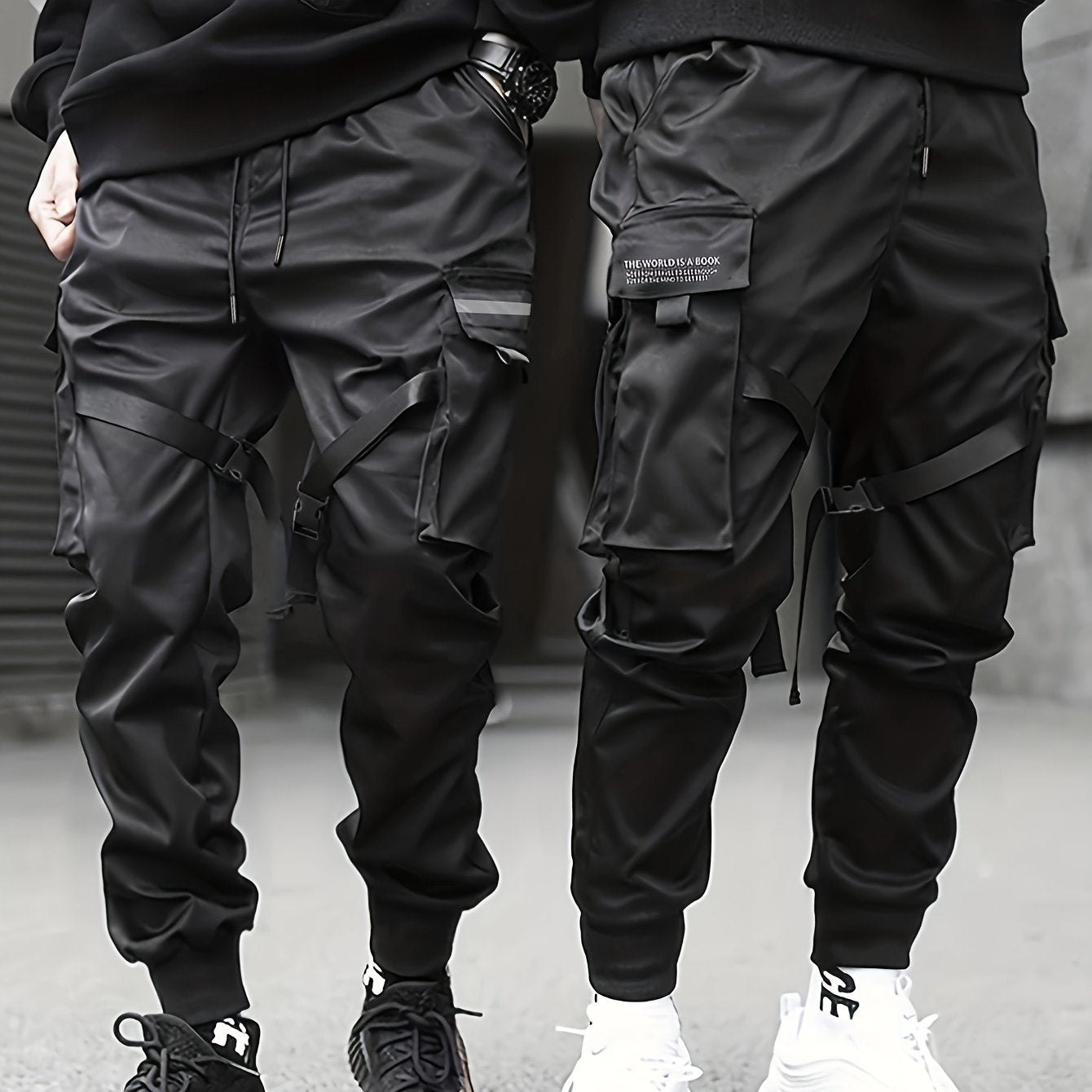 gbolsos Classic Design Multi Flap Pockets Cargo Pants,Men's Loose Fit Drawstring Kpop Cargo Pants, For Skateboarding, Street, Outdoor Camping