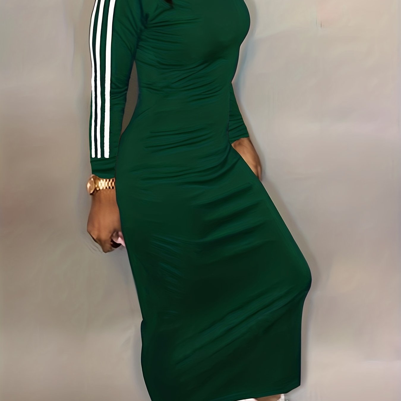 gbolsos Striped Print Bodycon Dress, Casual Long Sleeve Maxi Dress, Women's Clothing