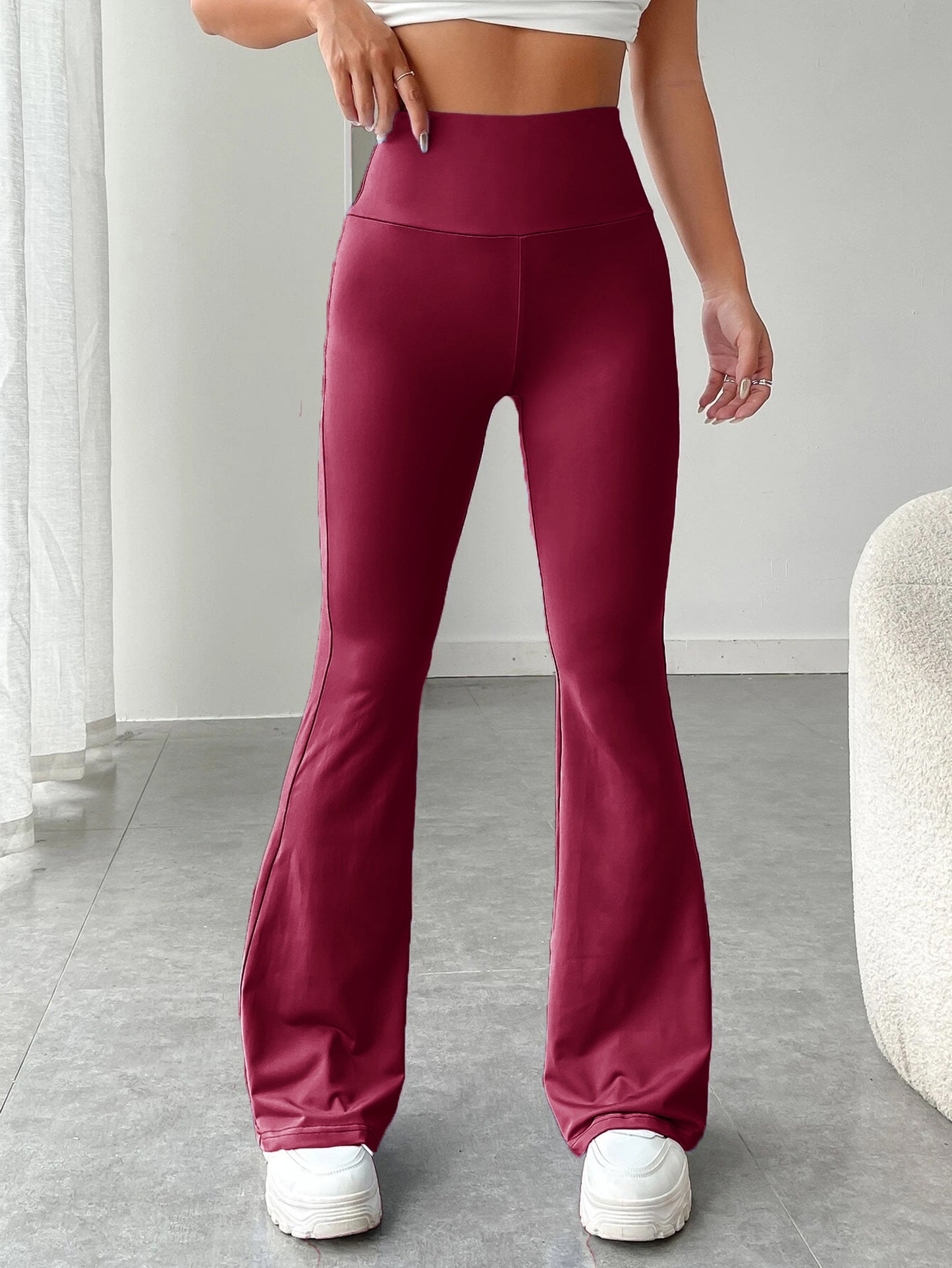 gbolsos High Waist Stretch Flared Pants, Solid Color Yoga Bootcut Pants, Women's Activewear