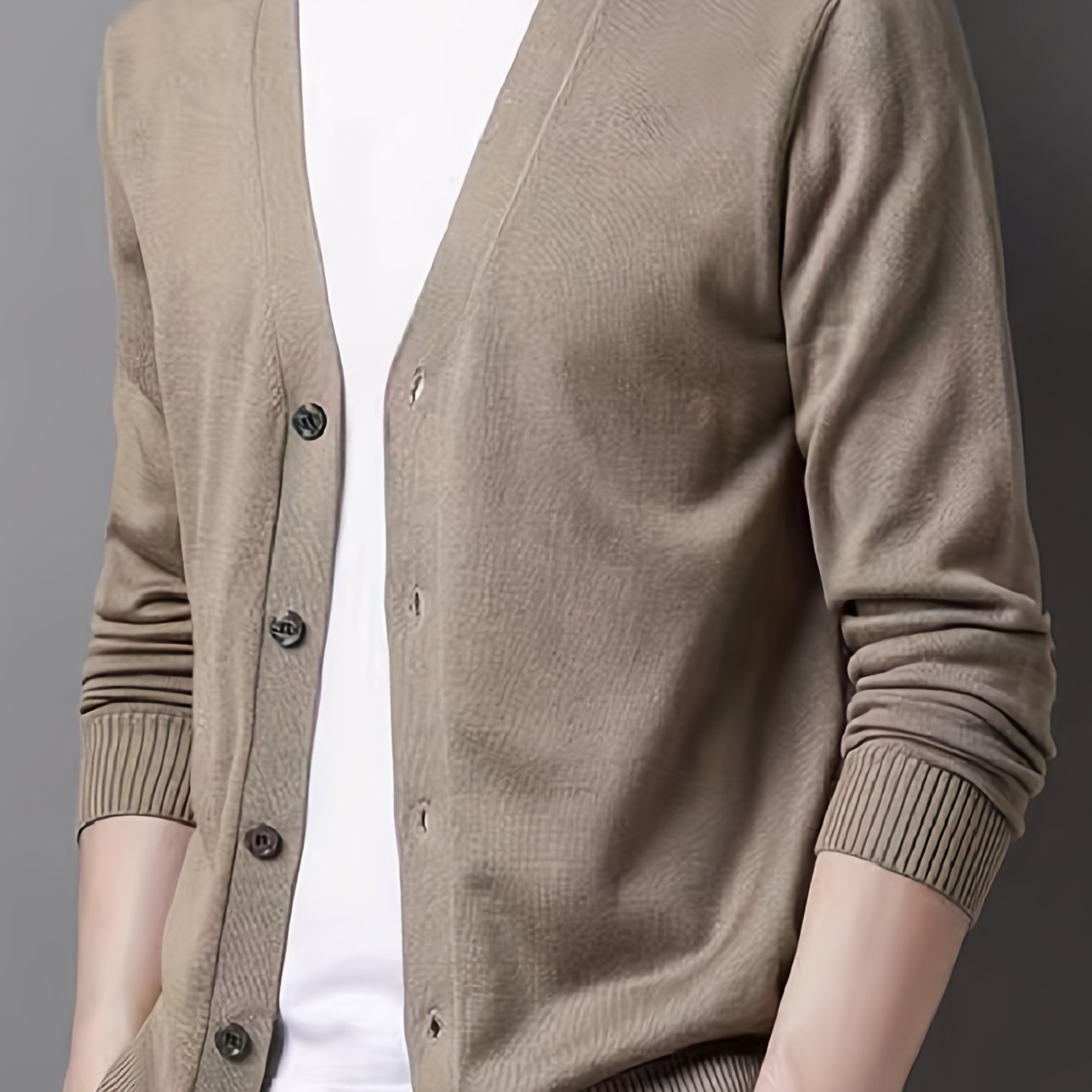 gbolsos Men's V-neck Casual Cardigan, Plain Thermal Regular Fit Knit Sweater For Spring Autumn