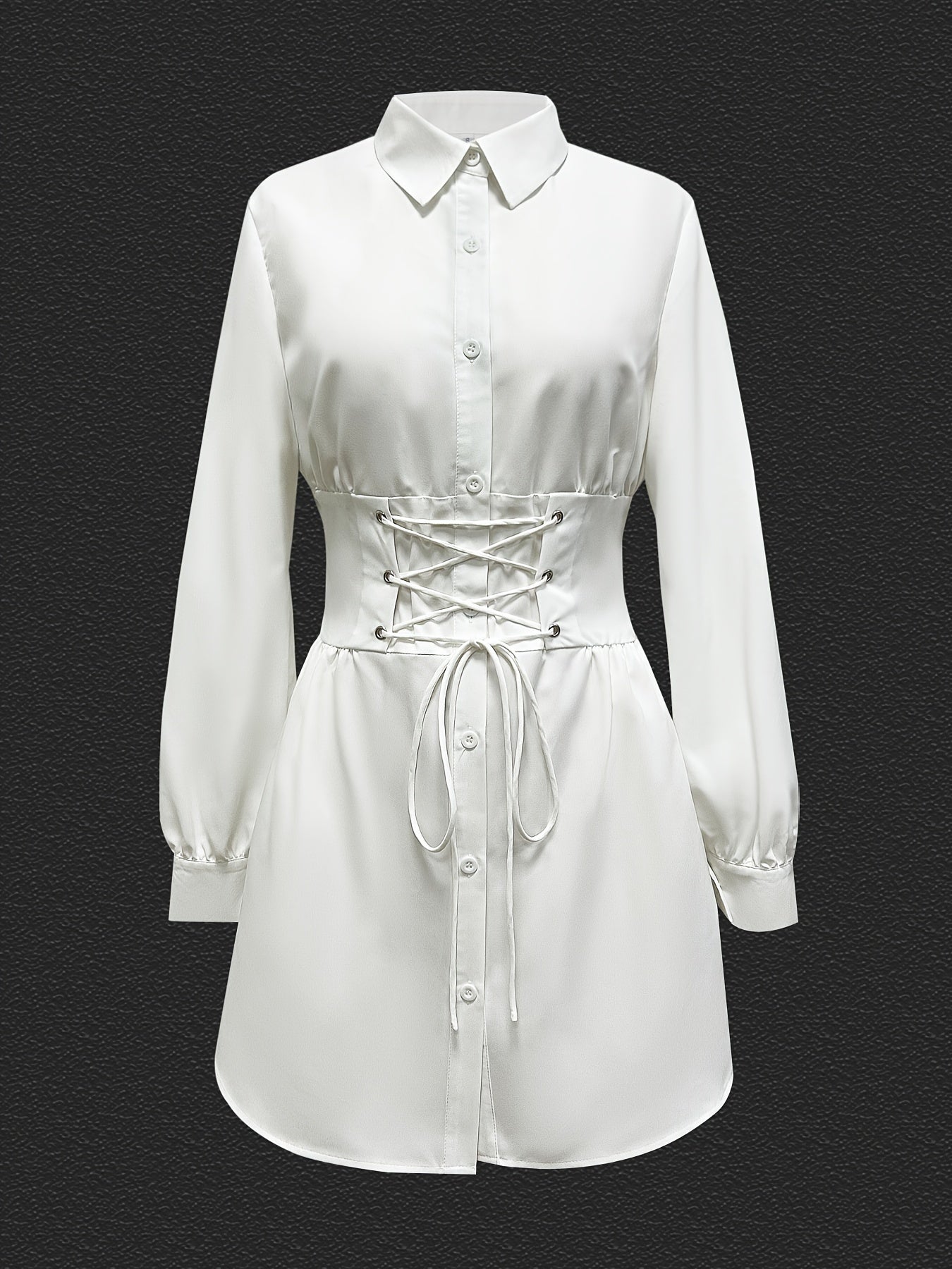 gbolsos Solid Button Front Shirt Dress, Casual Long Sleeve Belted Dress, Women's Clothing