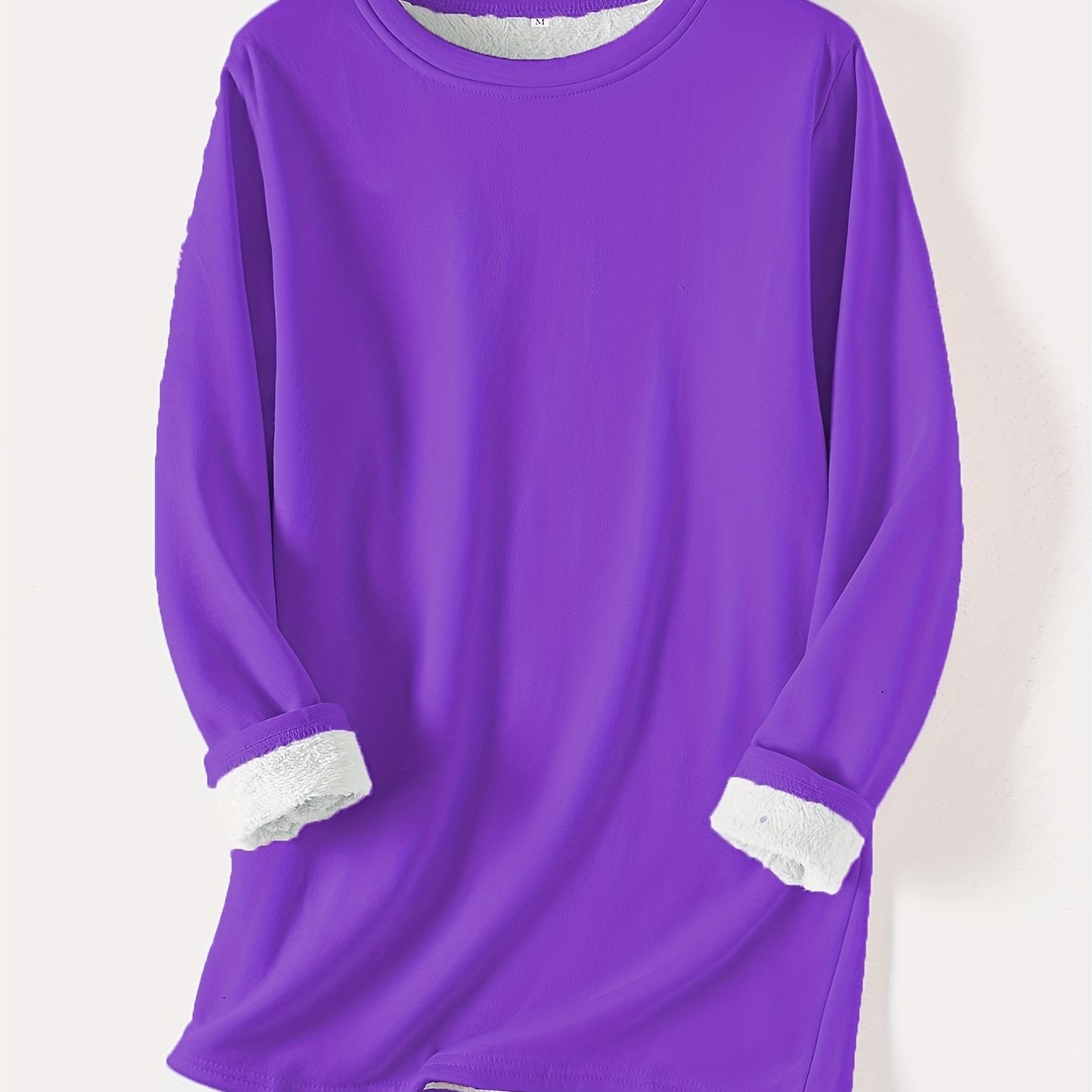 gbolsos Solid Crew Neck Thermal Sweatshirt, Casual Long Sleeve Simple Sweatshirt For Fall & Winter, Women's Clothing