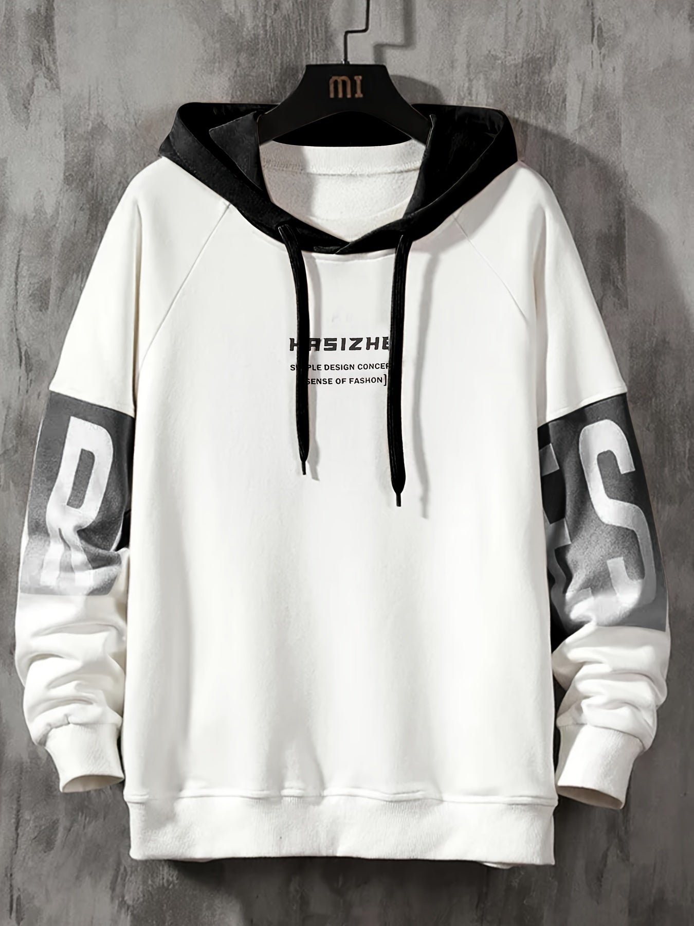 gbolsos Plus Size Men's Contrast Color Letters Print Hoodies Oversized Hooded Sweatshirt Casual Fashion Tops For Spring/autumn, Men's Clothing