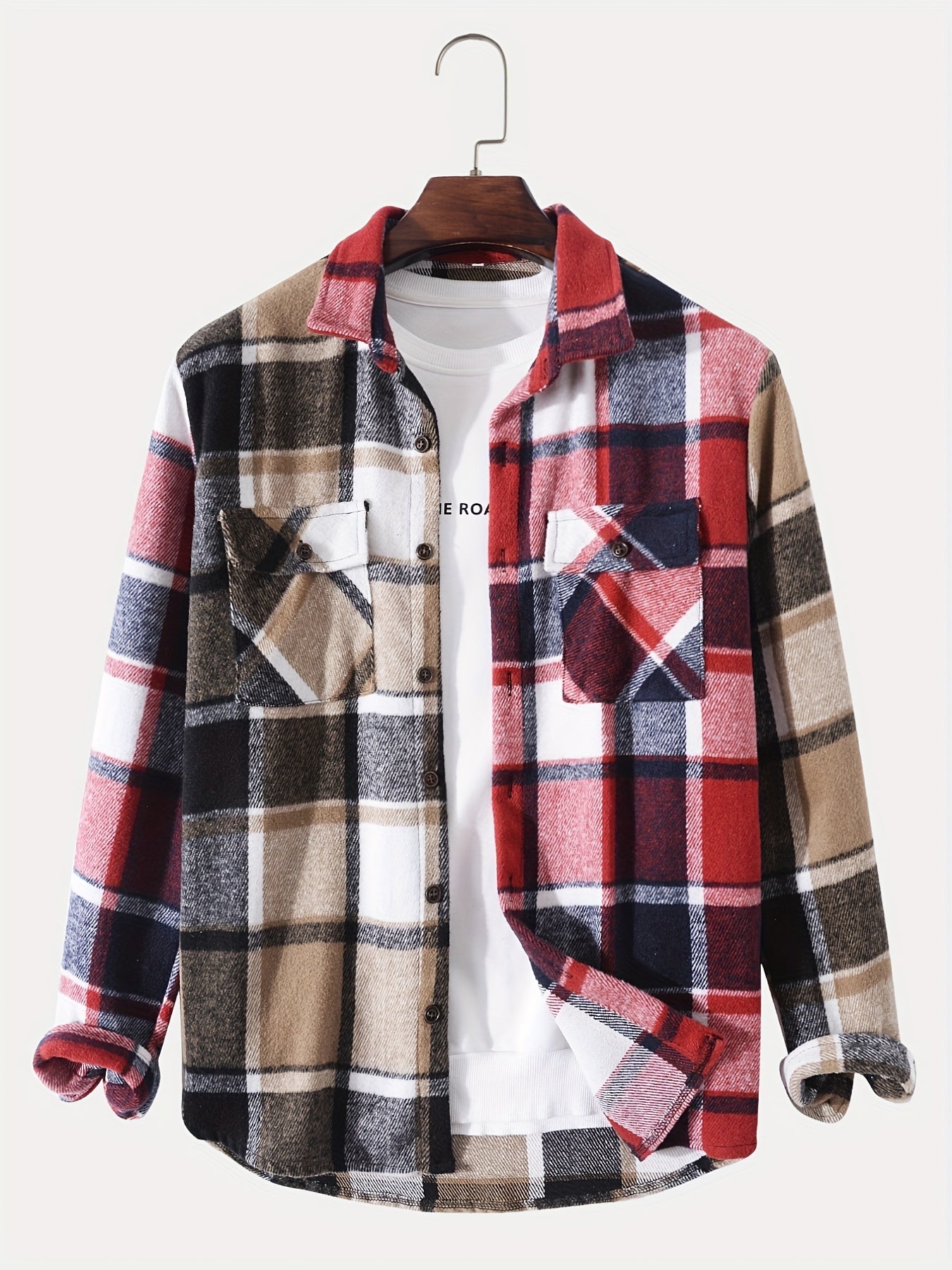 gbolsos Men's Classic Plaid Shirt Top Turn-Down Collar Long Sleeve Closure Regular Fit Male Casual Shirt For Daily