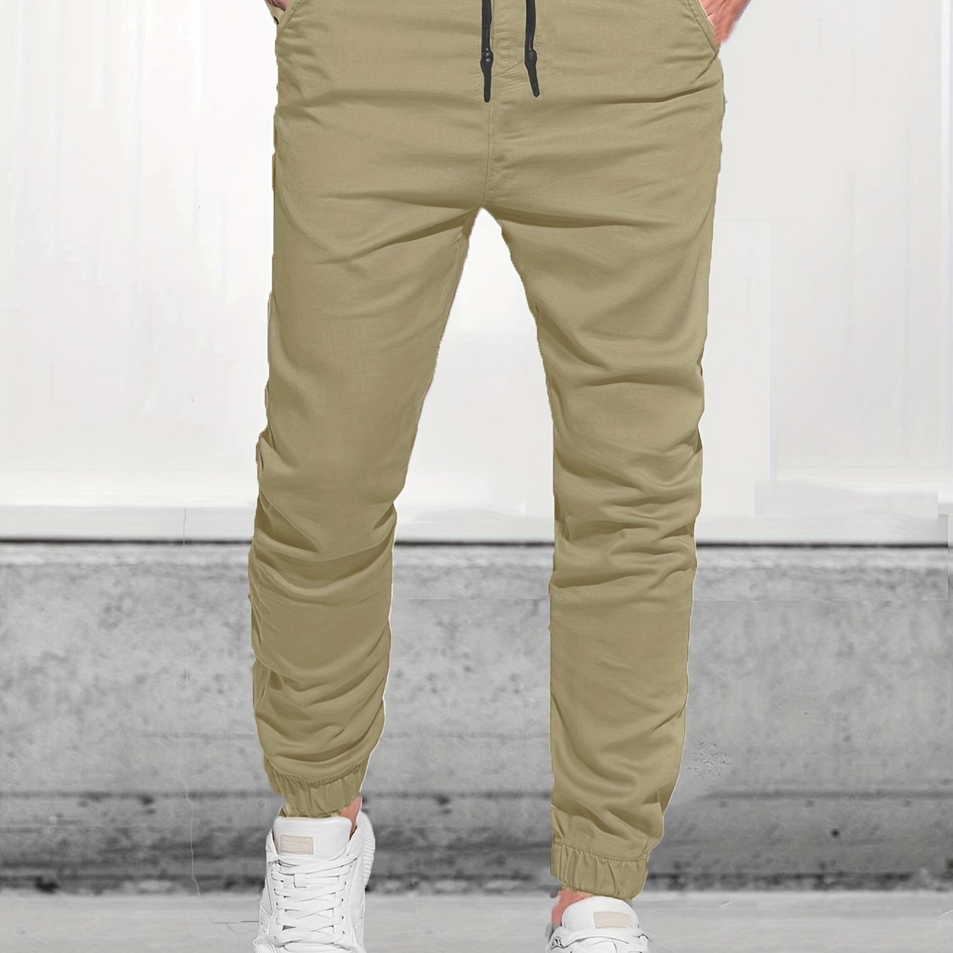 Classic Design Joggers, Men's Casual Waist Drawstring Tapered Pants For All Seasons Fitness Cycling