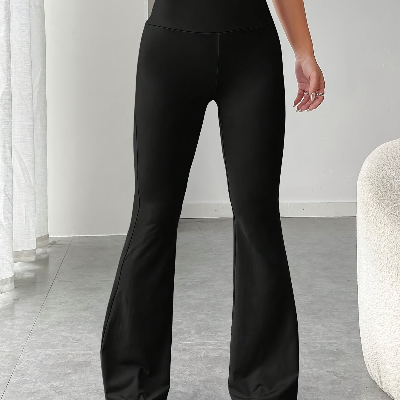 gbolsos High Waist Stretch Flared Pants, Solid Color Yoga Bootcut Pants, Women's Activewear