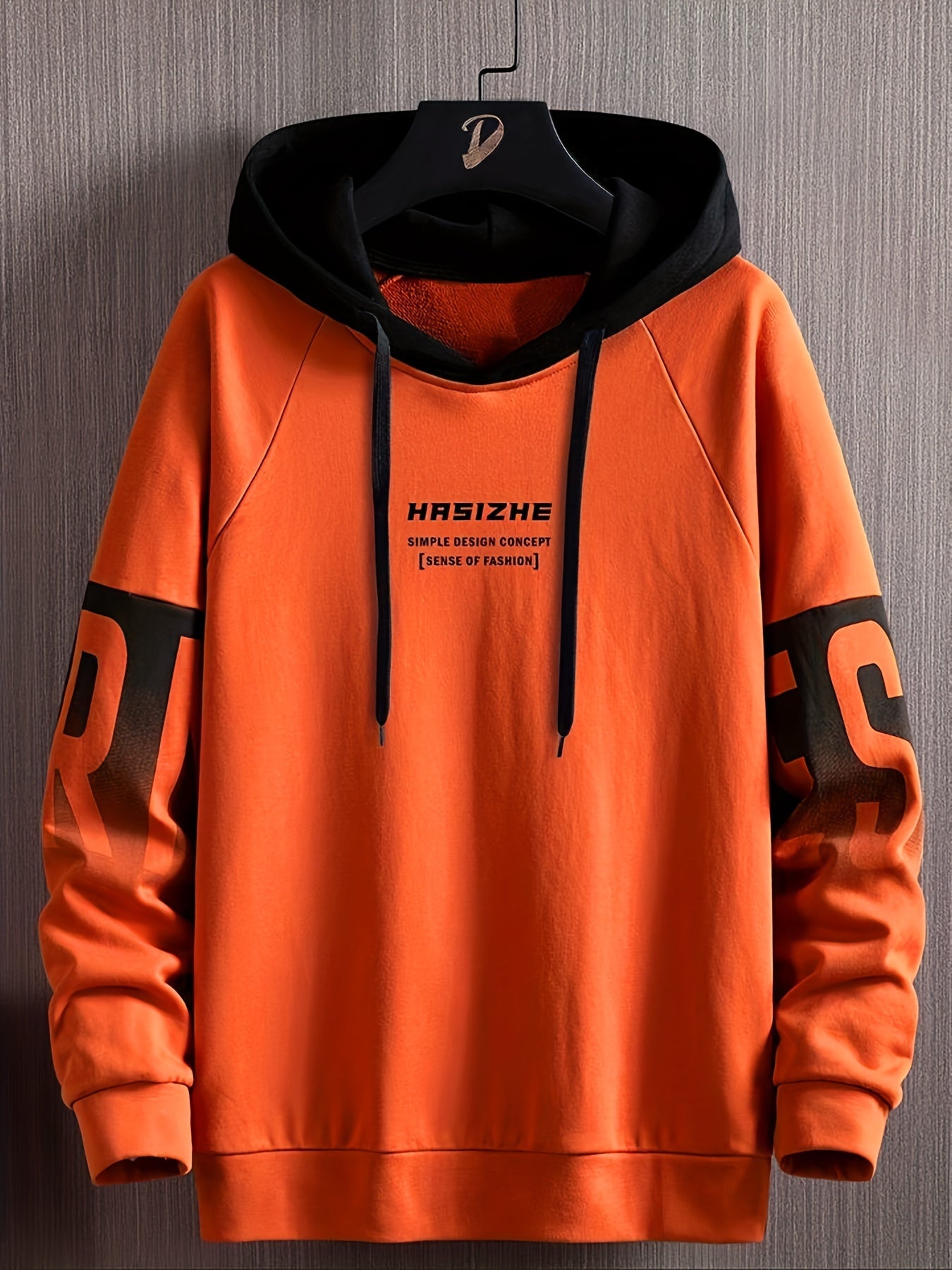 gbolsos Plus Size Men's Contrast Color Letters Print Hoodies Oversized Hooded Sweatshirt Casual Fashion Tops For Spring/autumn, Men's Clothing