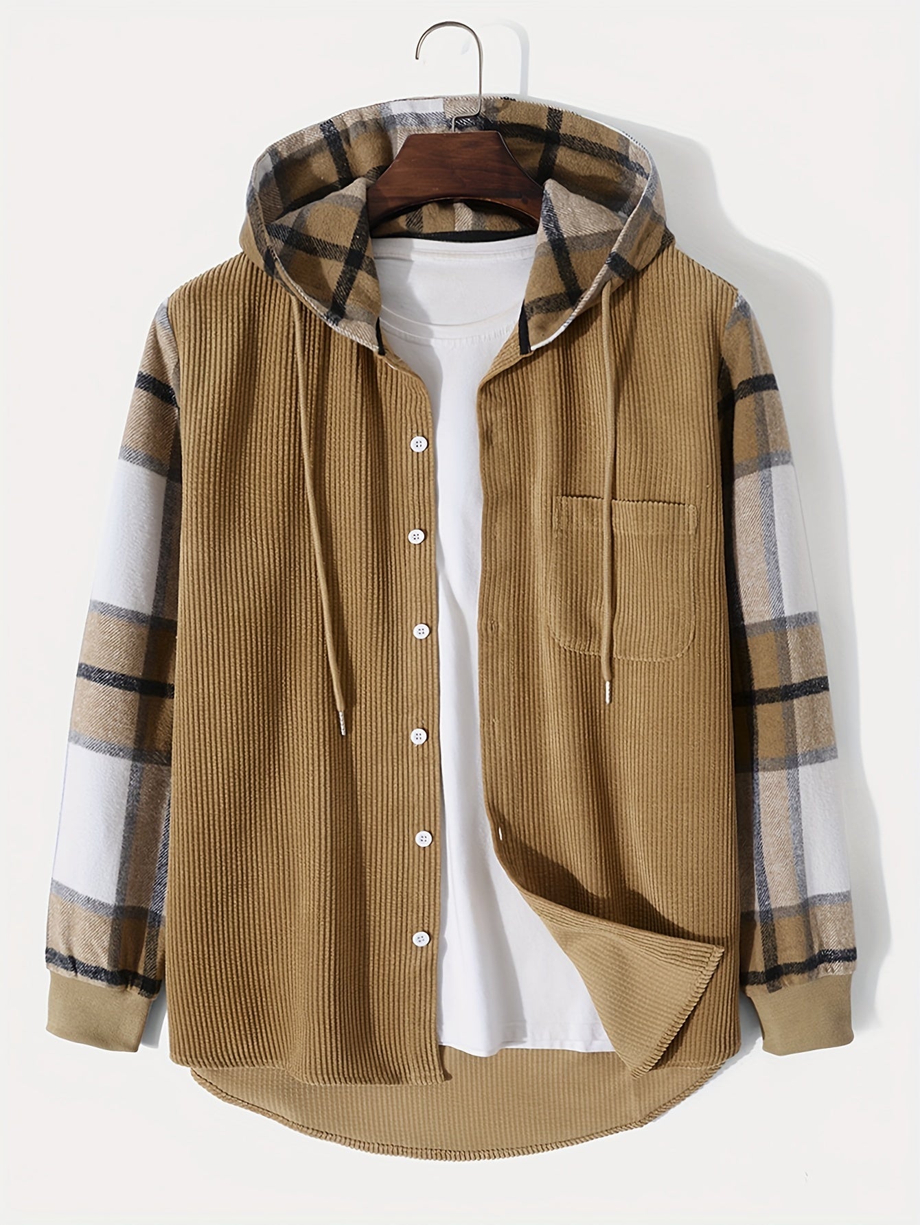 gbolsos Men's Corduroy Hooded Sweatshirt Casual Long Sleeve Hoodies With Button Gym Sports Hooded Jac