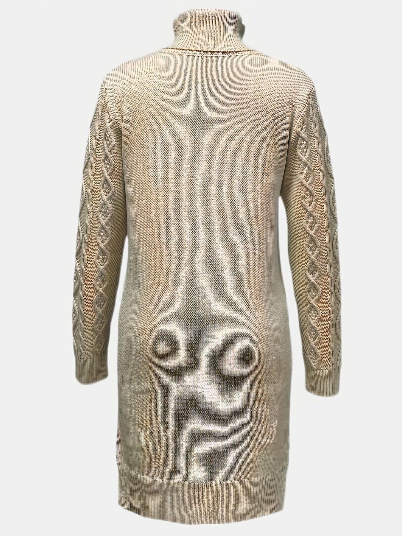 Solid Turtleneck Split Knitted Dress, Elegant Long Sleeve Dress For Fall & Winter, Women's Clothing