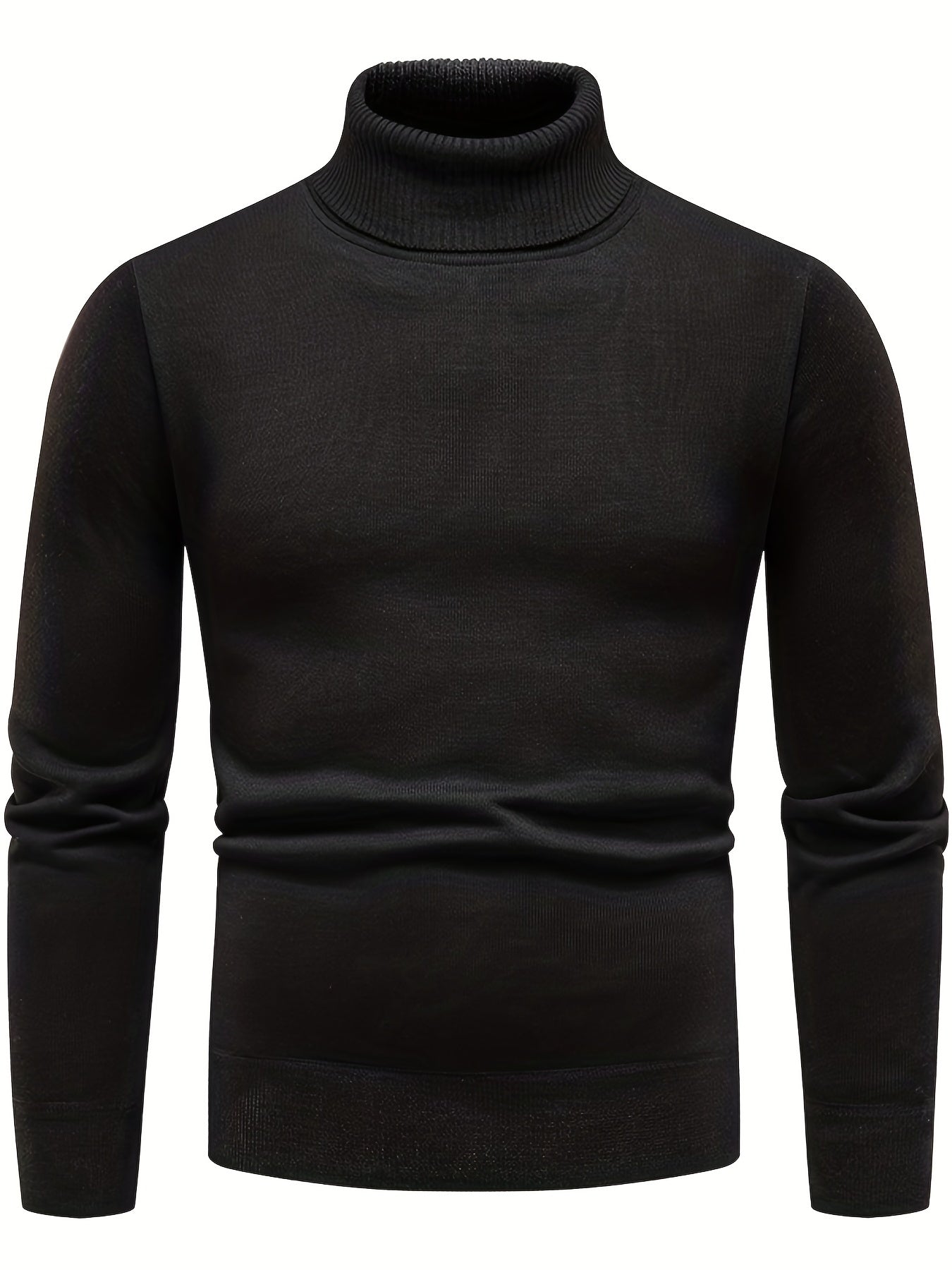gbolsos Turtle Neck Knitted Sweater, Men's Casual Warm Solid Color Mid Stretch Pullover Sweater For Fall Winter
