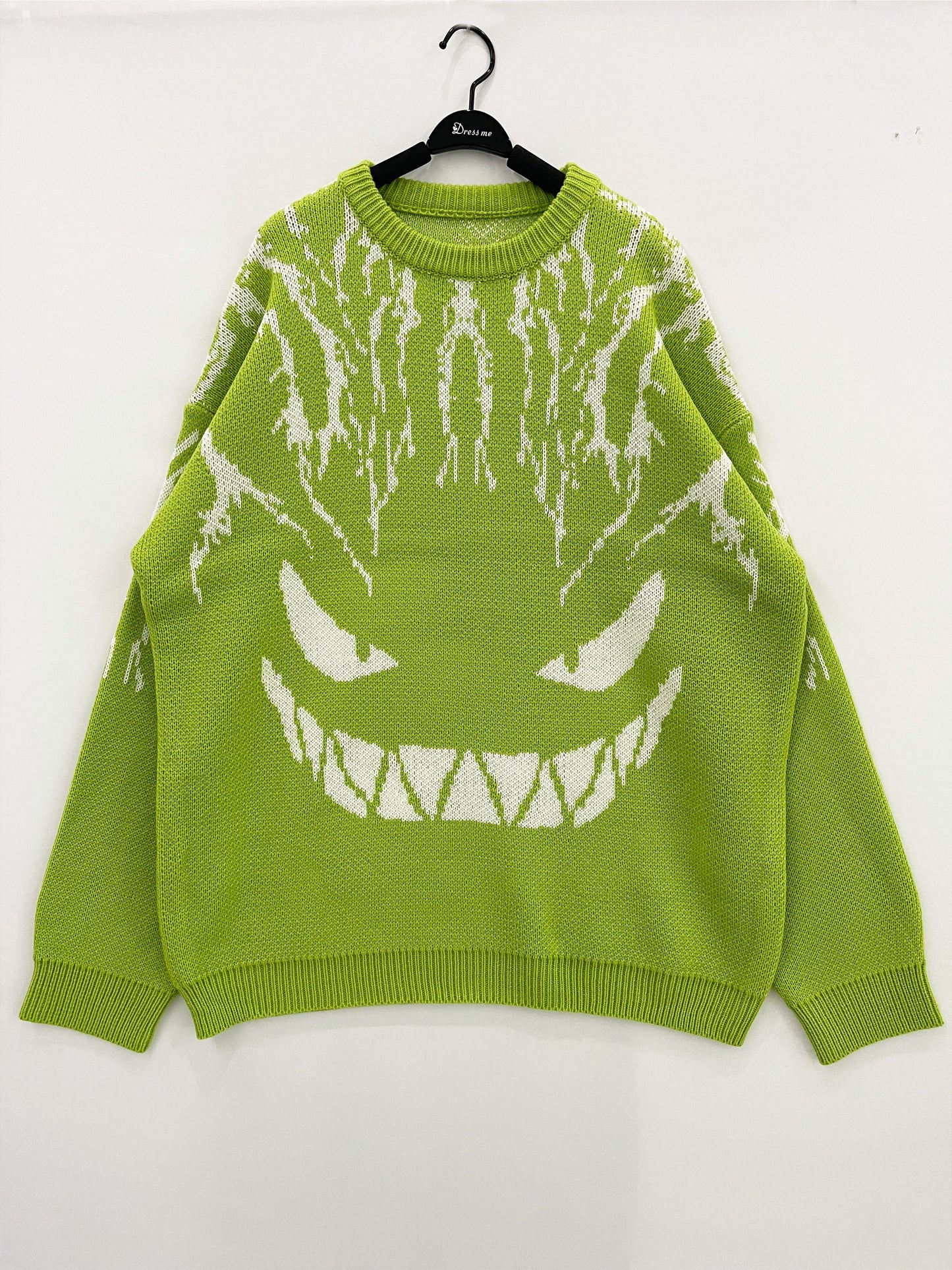 gbolsos Plus Size Men's Sweater Grimace Graphic Print Loose Dark Department Little Devil Jacquard Round Neck Pullover