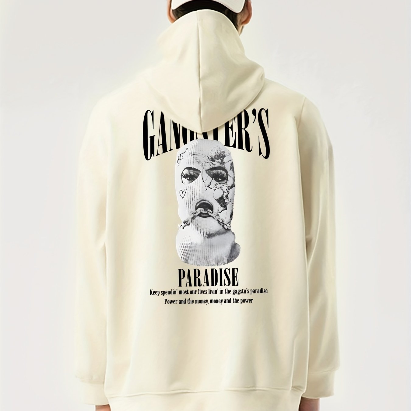 gbolsos Men's Stylish Paradise Print Hoodie, Active Slightly Stretch Breathable Hooded Sweatshirt For Outdoor Fall Winter