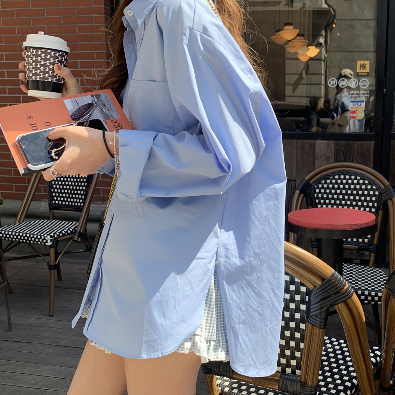 Loose Basic Solid Blouse, Stylish Lapel Long Sleeve Blouse, Casual Blouse For Spring & Fall, Women's Clothing