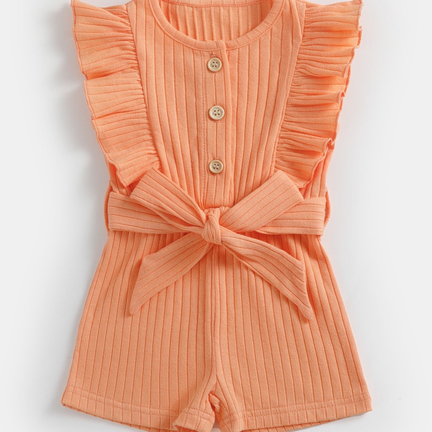 gbolsos Toddler Summer Ruffle Trim Button Bodysuit With Belt, Baby's Comfy Casual Clothes