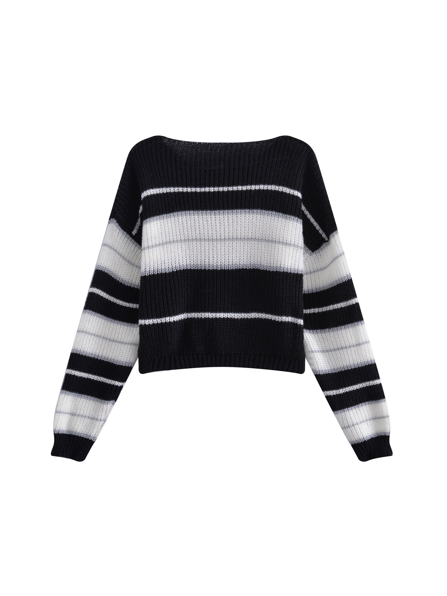 gbolsos Striped Crew Neck Pullover Sweater, Casual Long Sleeve Crop Sweater, Women's Clothing