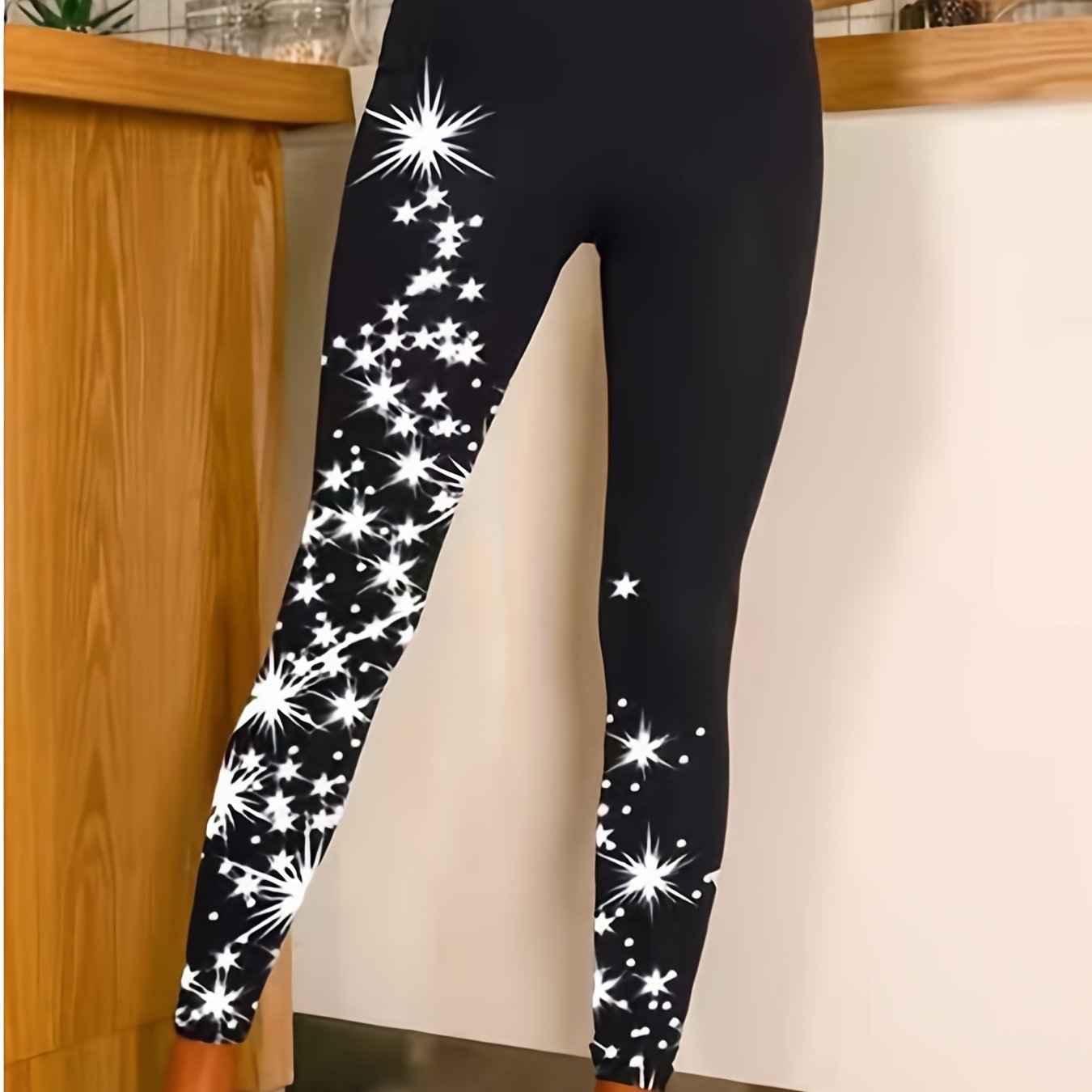 gbolsosStar Print Leggings, Casual High Waist Skinny Elastic Leggings For All Season, Women's Clothing