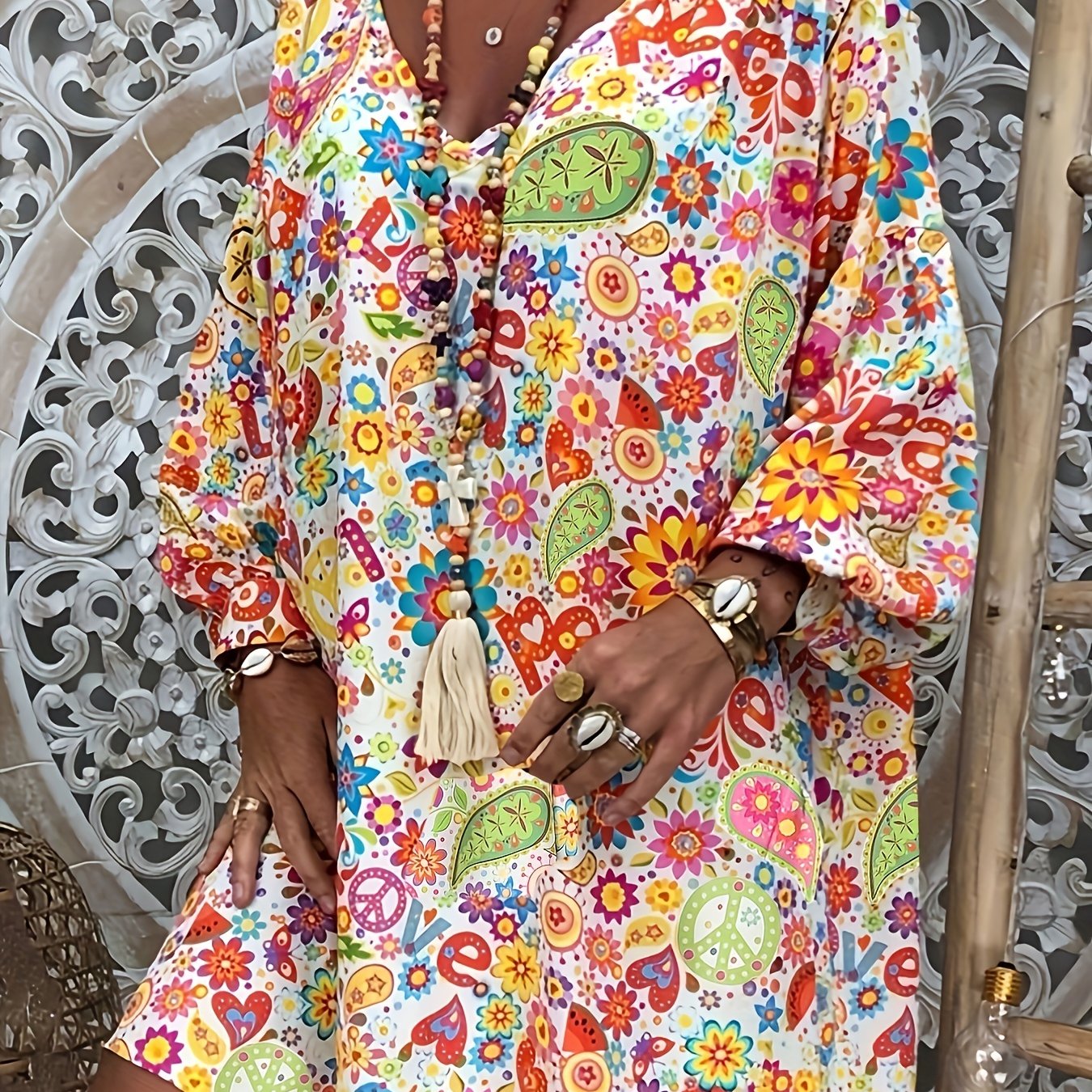 Floral Print V Neck Dress, Casual Long Sleeve Dress For Spring & Fall, Women's Clothing