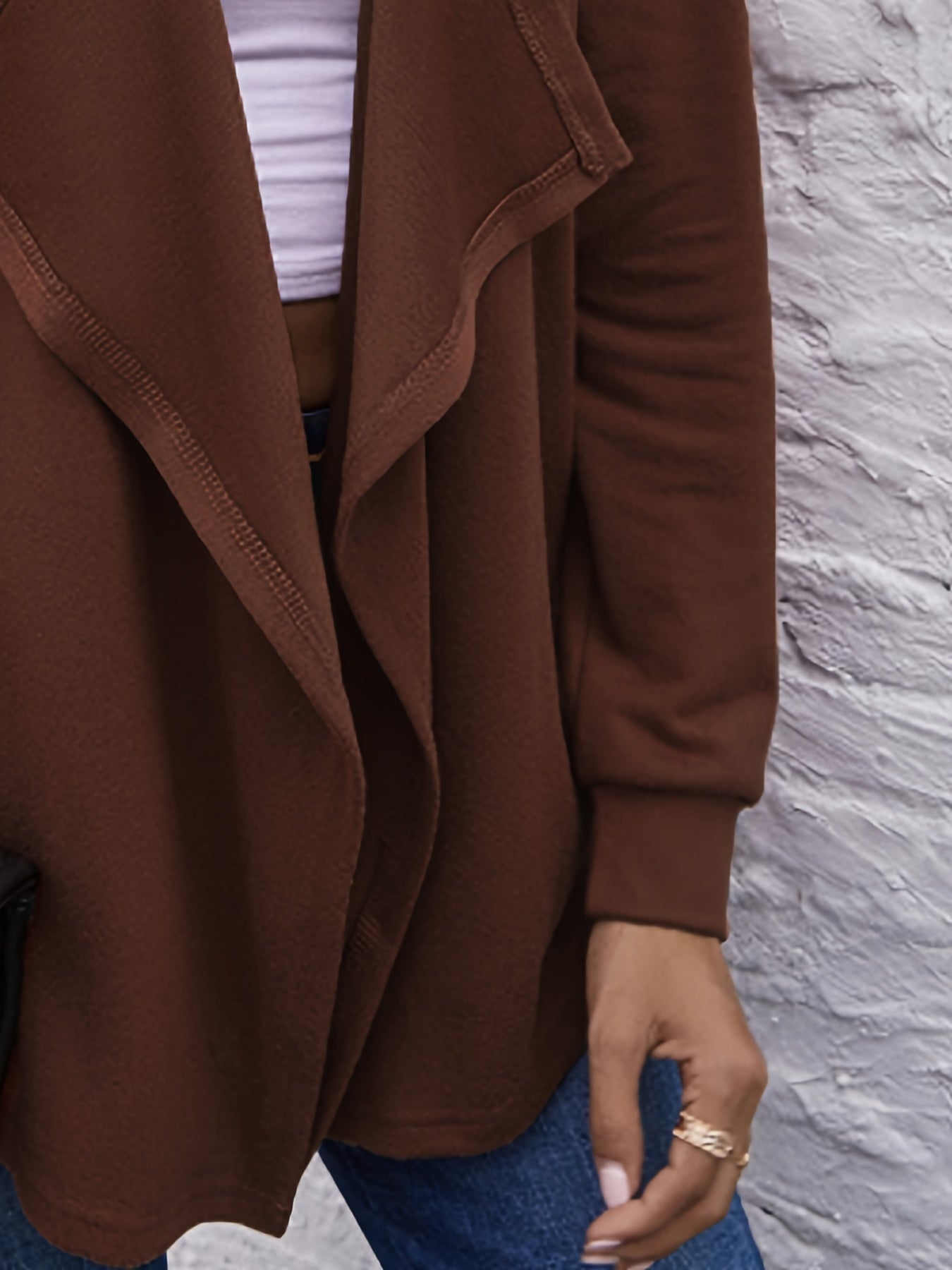 gbolsos Casual Loose Solid Color Crew Neck Long Sleeves Cardigan, Elegant Stylish Office & Work Outerwear, Women's Clothing
