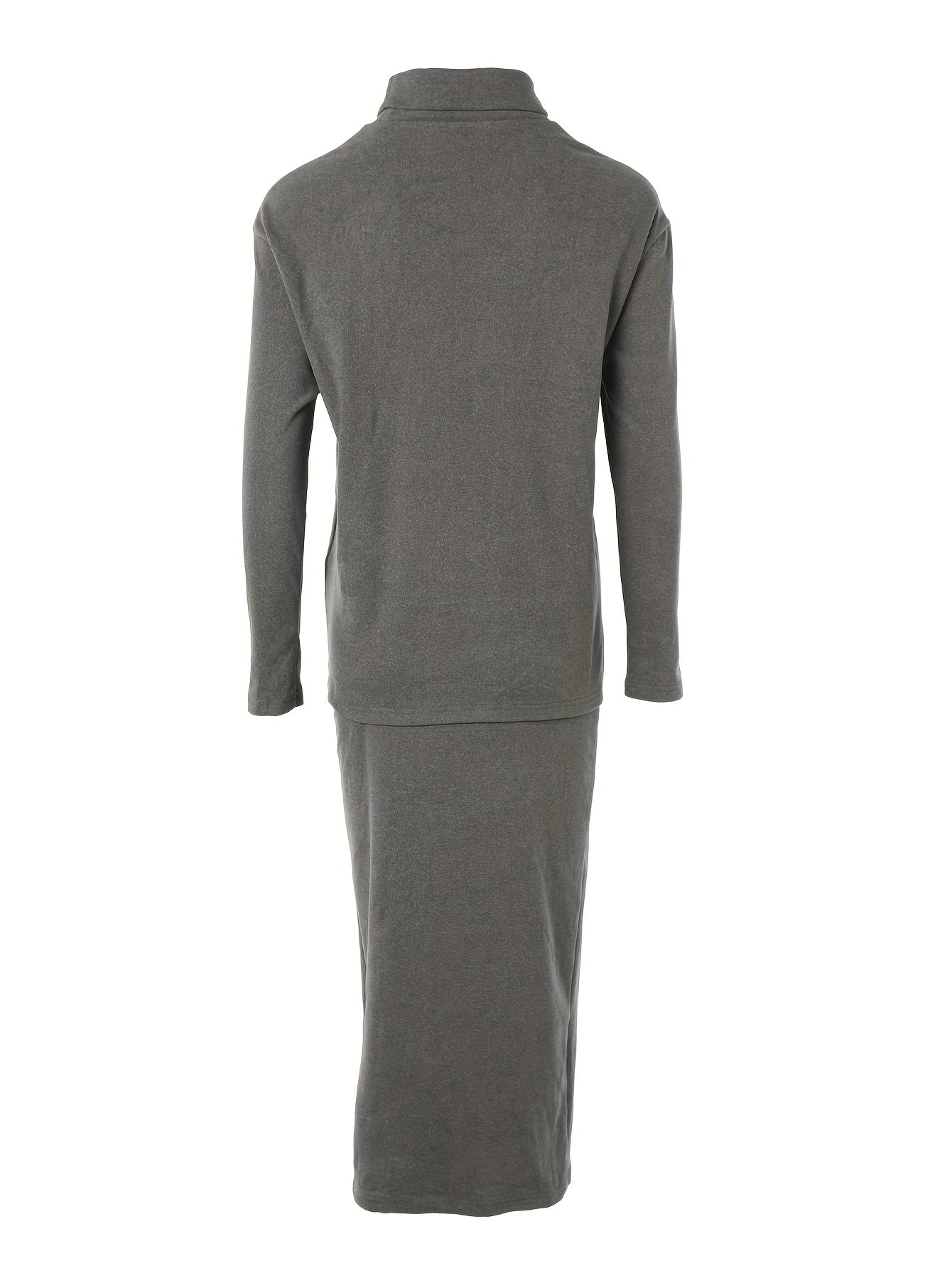 gbolsos Casual Solid Two-piece Skirt Set, Long Sleeve Turtle Neck Sweatshirt & High Waist Long Length Skirt Outfits, Women's Clothing