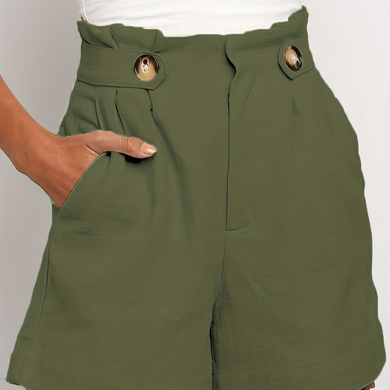 gbolsos Solid Wide Leg Shorts, Sexy High Waist Ruched Versatile Summer Shorts, Women's Clothing