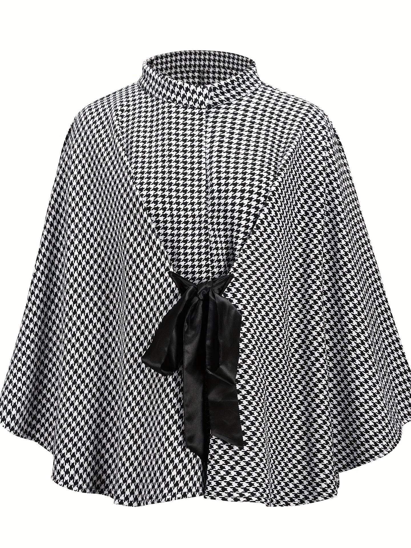 gbolsos Houndstooth Print Cape Top, Casual Tie Front Loose Outerwear, Women's Clothing