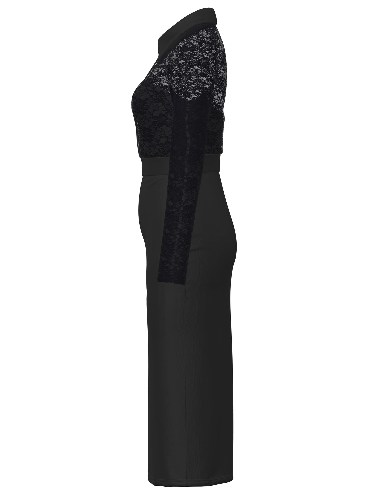 Cut Out Contrast Lace Dress, Elegant Solid Long Sleeve Dress, Women's Clothing