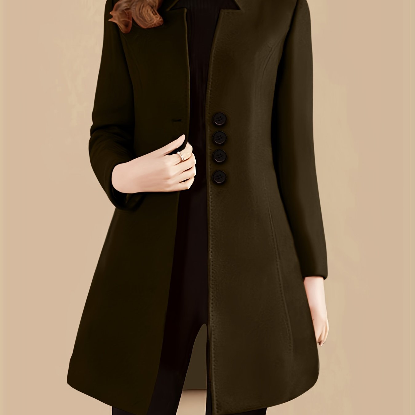 gbolsos Single Breasted Solid Coat, Elegant Long Sleeve Versatile Outerwear, Women's Clothing