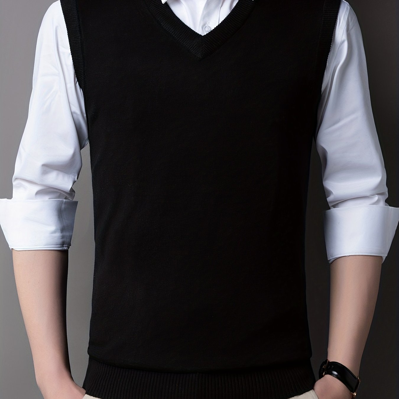 gbolsos Casual Knitted Pullover, V-neck Sleeveless Thermal Jacket, Wool Vest, Men's Tank Top For Autumn And Winter