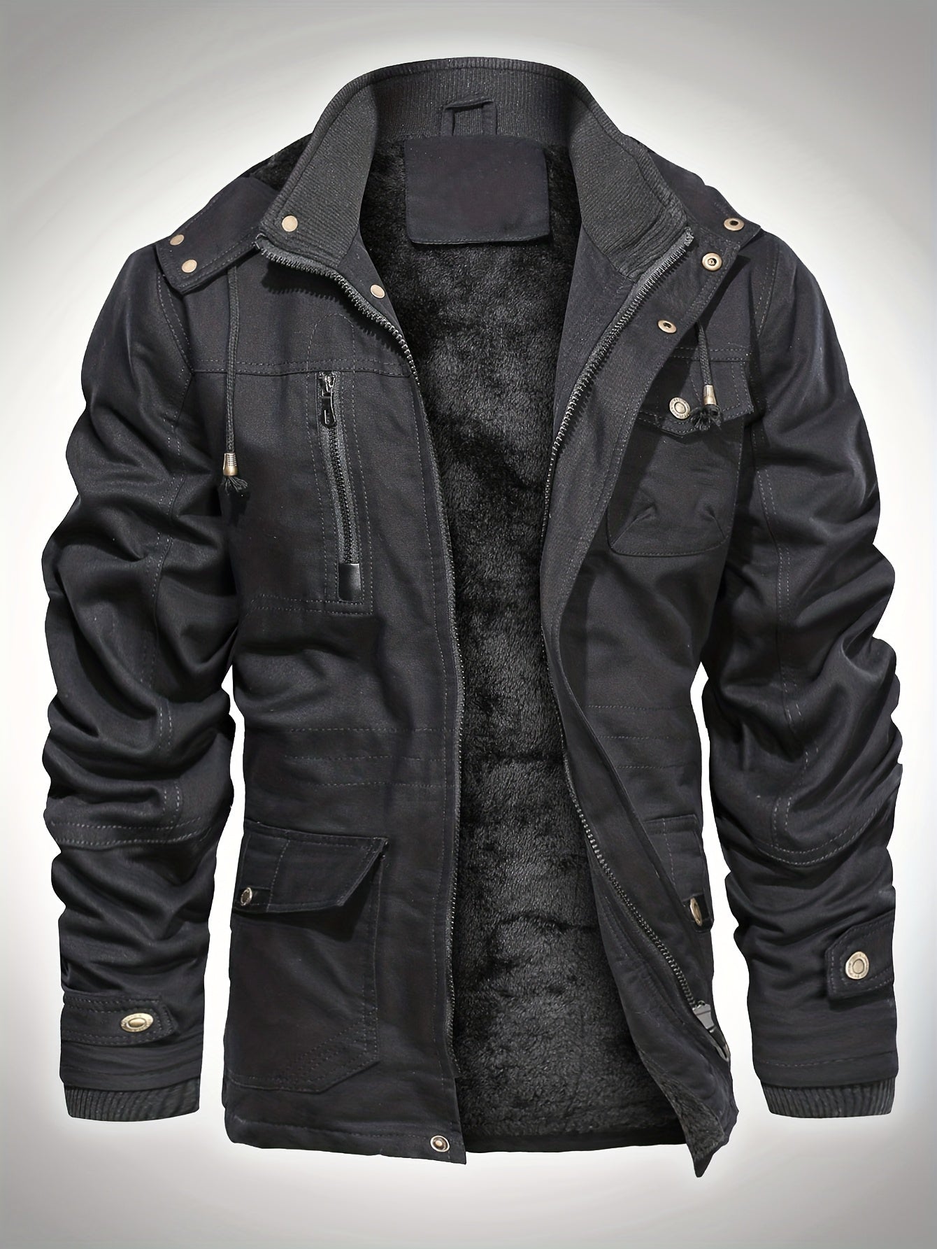 gbolsos Men's Hooded Military Tactical Jacket Windbreak Fleece Coat